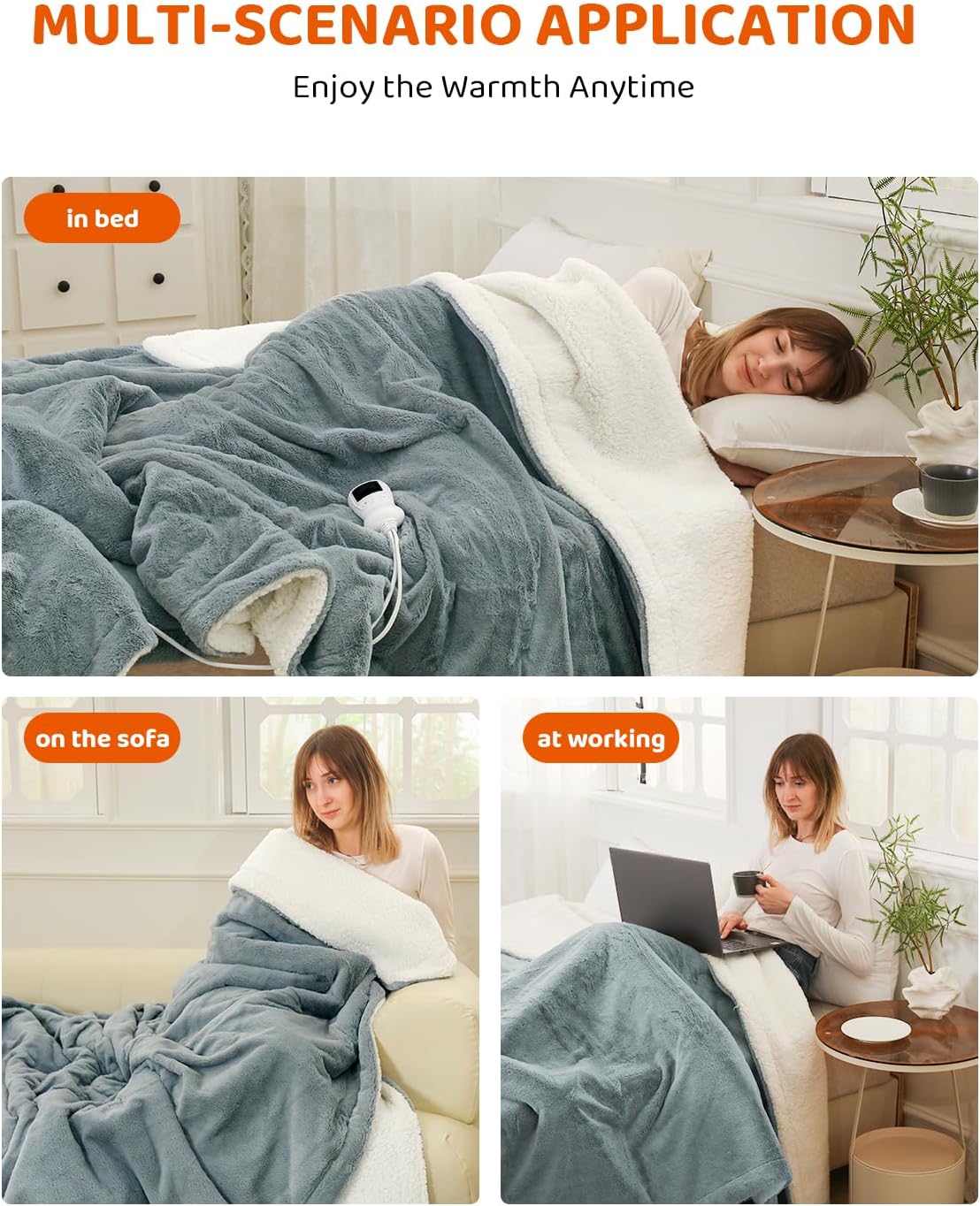 Heated Blanket Electric Blanket Twin Size, Faux Fur Heat Blanket, Super Soft Cozy Heating Blanket with 9 Heating Levels & 1-9 Hours Auto Off, Fast Heating & Overheat Protection, 62" x 84", Gray