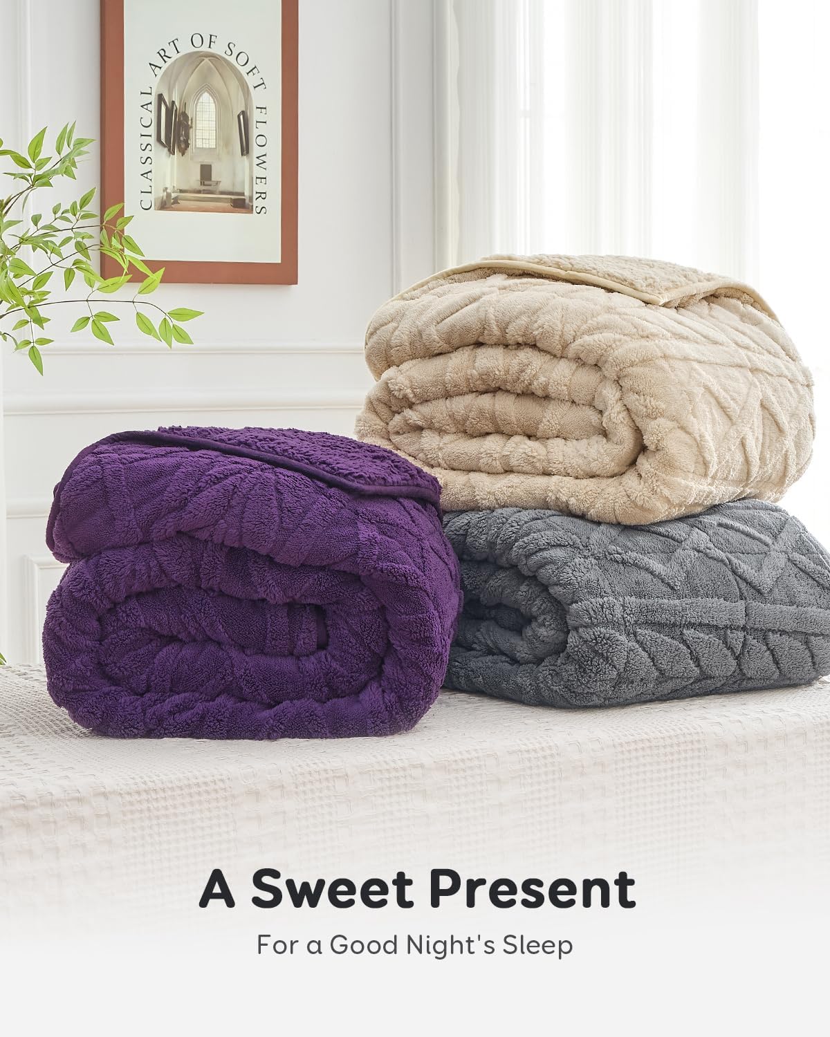 Sivio Weighted Blanket Queen Size 15 lbs for Adults, Sherpa Fleece Weighted Blanket Jacquard Heavy Blanket for Sleeping, Reversible Super Soft Warm Cozy Fluffy Blanket for Adult, 60 x 80inch, Purple