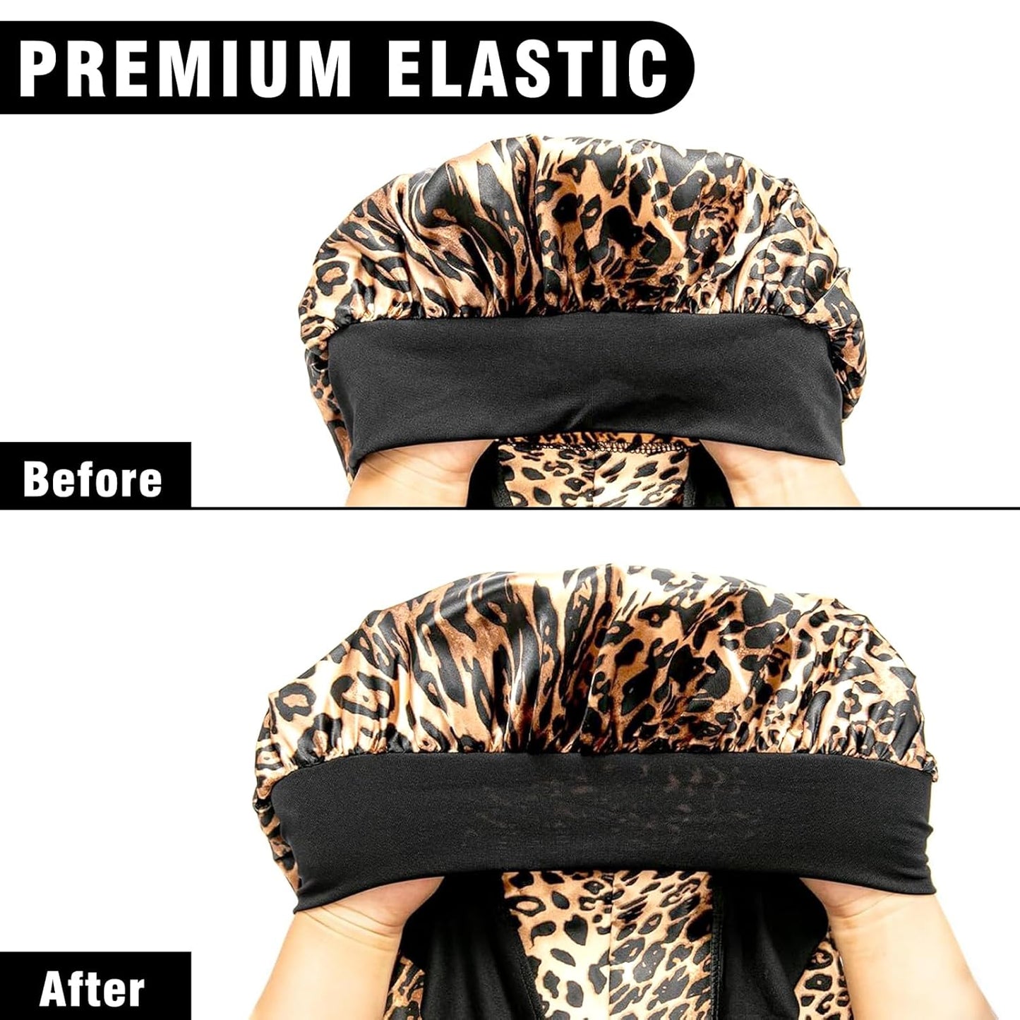 3Pcs Bonnets for Black Women Braids, Long Satin Bonnet with Stretchy Tie Band Sleep Cap for Long Hair (Purple & Leopard & Flower)