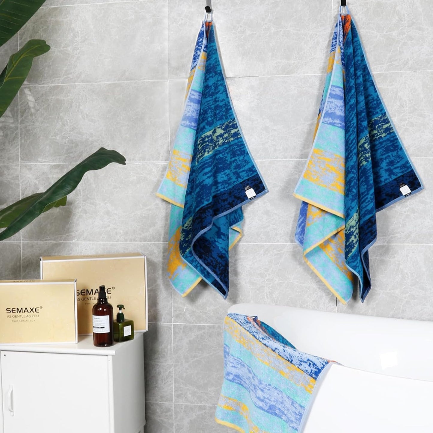 SEMAXE 4-Pack Luxury Bath Towels for Bathroom, 100% Cotton, Soft, Absorbent, and Quick-Drying, 55"x27", Starry Night, Perfect for Hotels, Gyms, and Spas