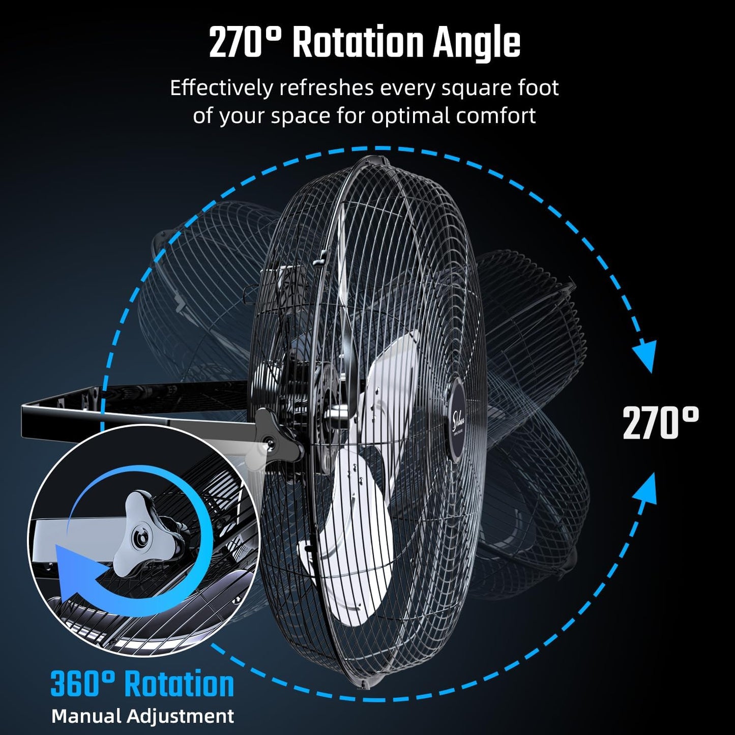 Simple Deluxe 20 Inch Industrial Wall Mount Fan, 3 Speed Metal Fan for Warehouse, Greenhouse, Workshop, Patio, Factory and Basement, Black