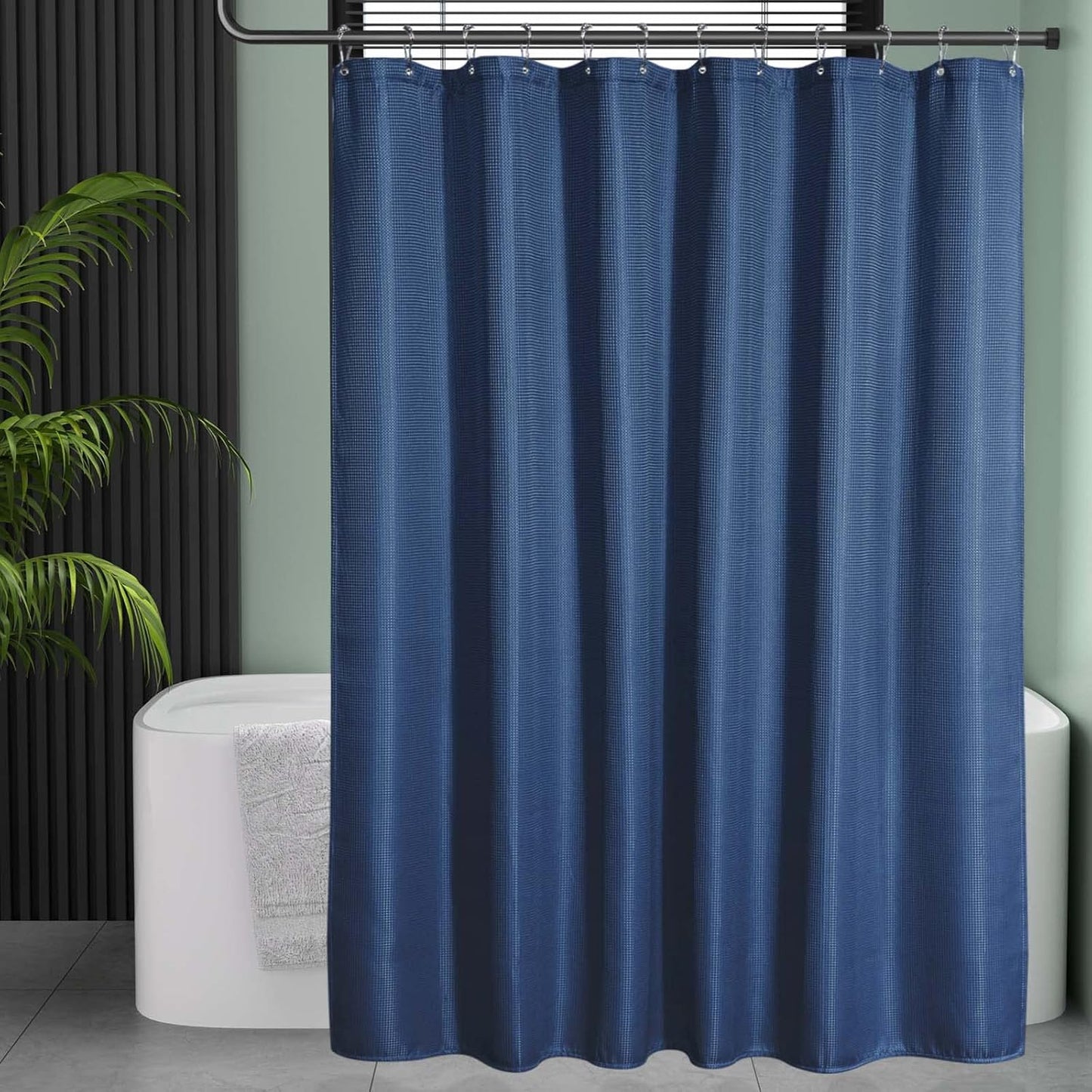 AmazerBath Waffle Shower Curtain, Navy Blue Fabric Shower Curtain with Waffle Weave, Heavy Duty Hotel Quality, 72 x 72 Inches