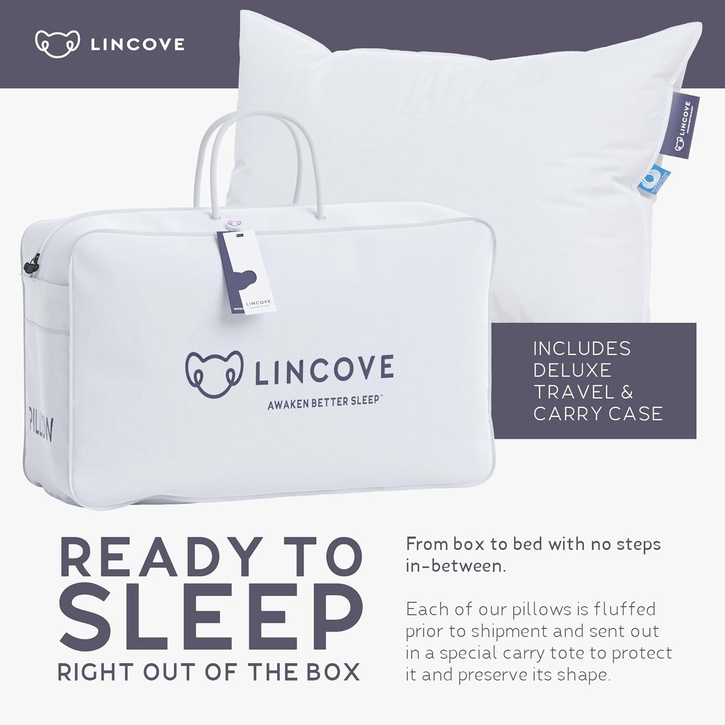 Lincove Cloud Natural Canadian Down Pillow, White Luxury Sleeping Pillow - 625 Fill Power, 500 Thread Count Cotton Shell, Made in Canada, Queen - Firm, 2 Pack