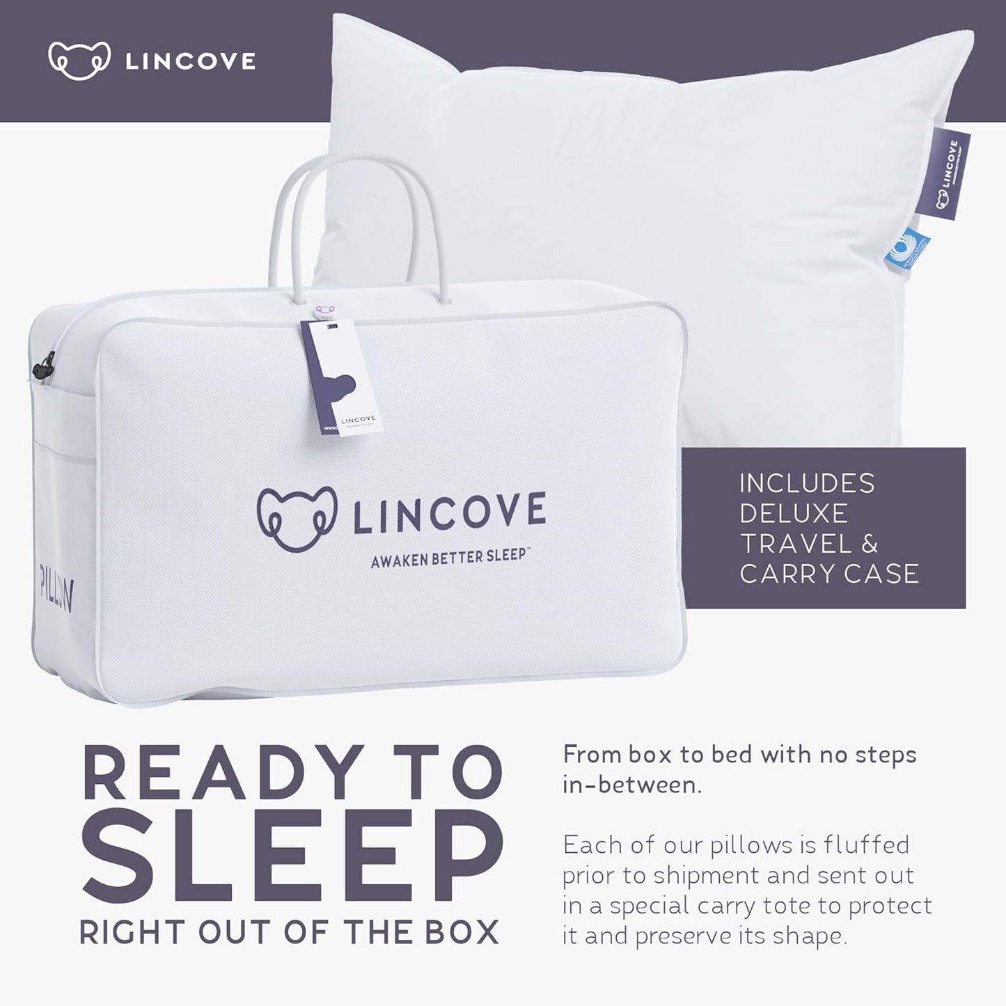 Lincove Cloud Natural Canadian Down Pillow, White Luxury Sleeping Pillow - 625 Fill Power, 500 Thread Count Cotton Shell, Made in Canada, Queen - Medium, 1 Pack