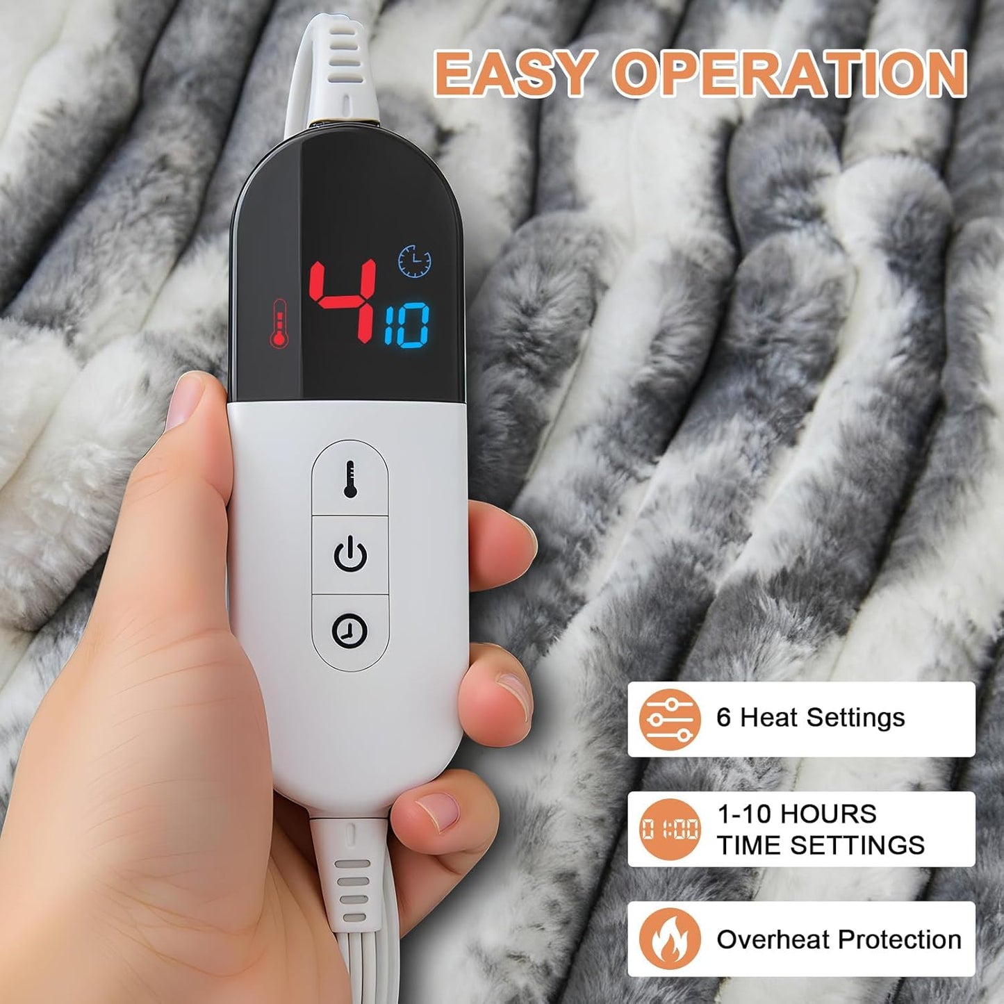 Heated Blanket Full - 72"x84" Fast Heating Bed Electric Blankets with 6 Heating Levels & 10 Hours Auto Off, Soft Ribbed Faux Fur Sherpa, Over-Heated Protection ETL, Dark Gray