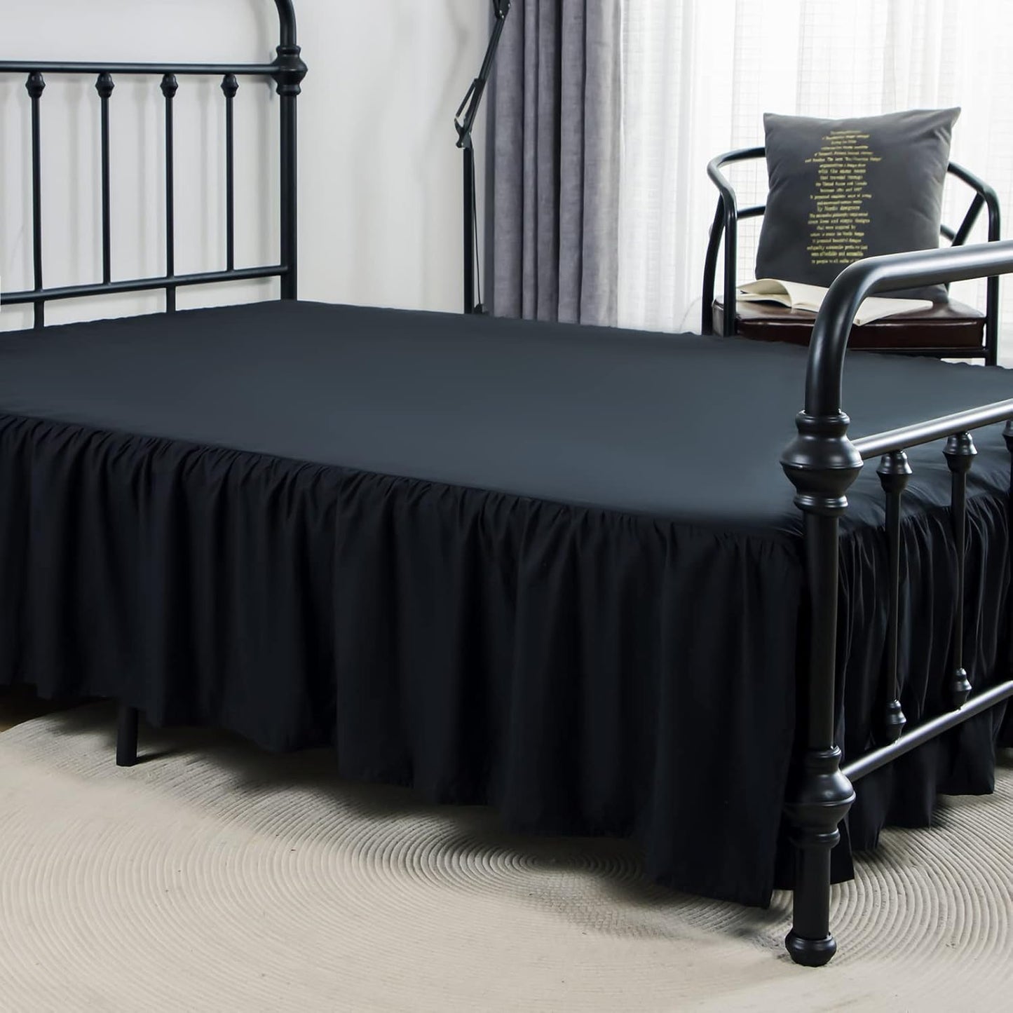 Bed Skirt Full Size Ruffled Bed Skirt with Split Corners, 14 Inch Drop Dust Ruffle Bed Skirts with Platform, Black