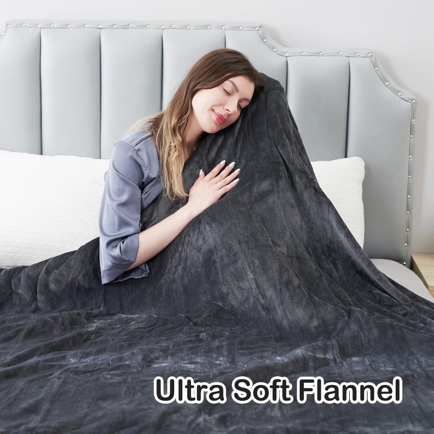 Electric Heated Blanket Twin Size 62”x84”,Soft Warmth Cozy with 5 Heating Settings 10 Hours Auto-Off, One Touch Operation, Machine Washable, Dark Gray