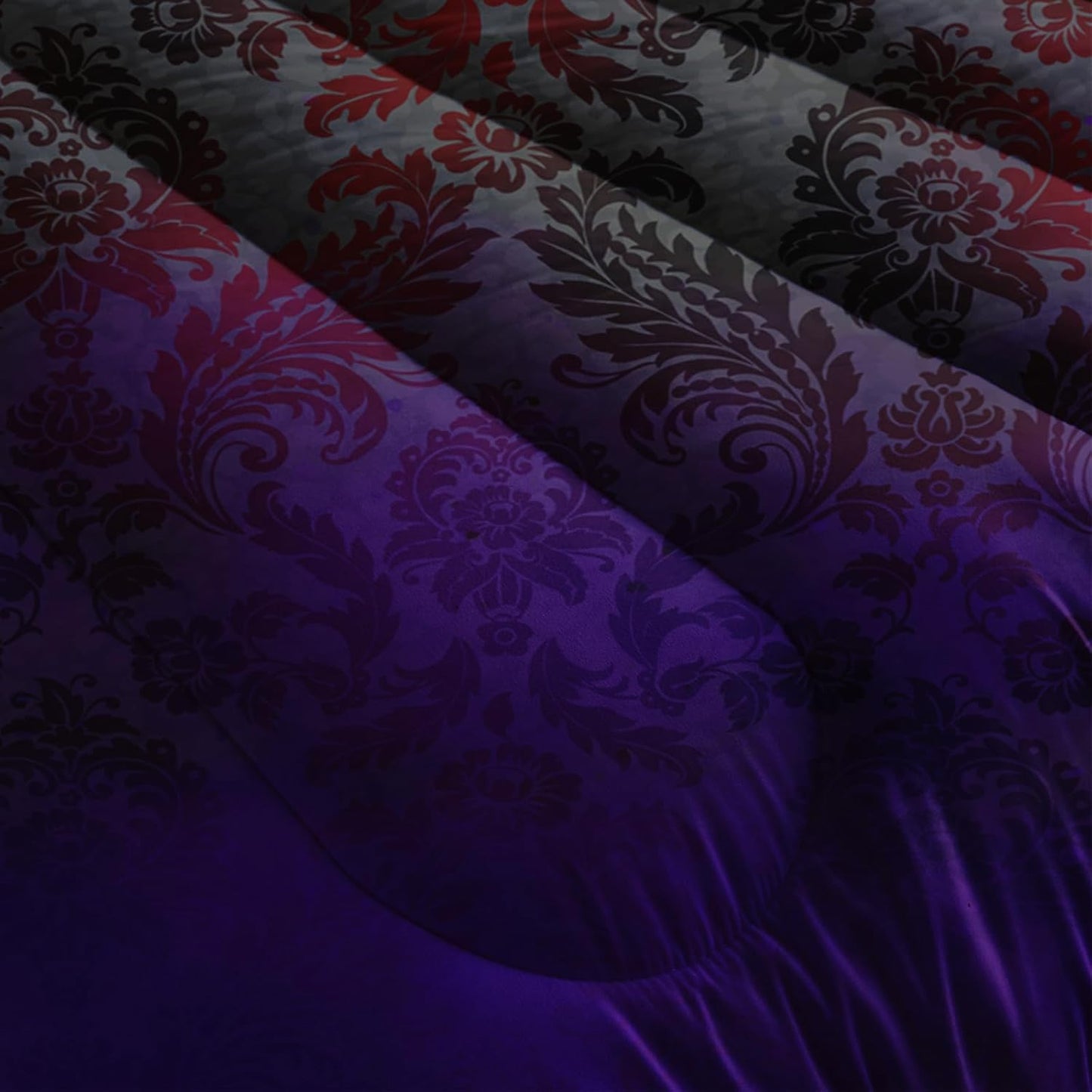 Black Purple Paisley Floral Victorian Gothic Comforter Set Queen,Gothic Bedding Set Queen Purple,with 1 Comforter with 2 Pillow Case,Halloween Room Decor for Bedroom
