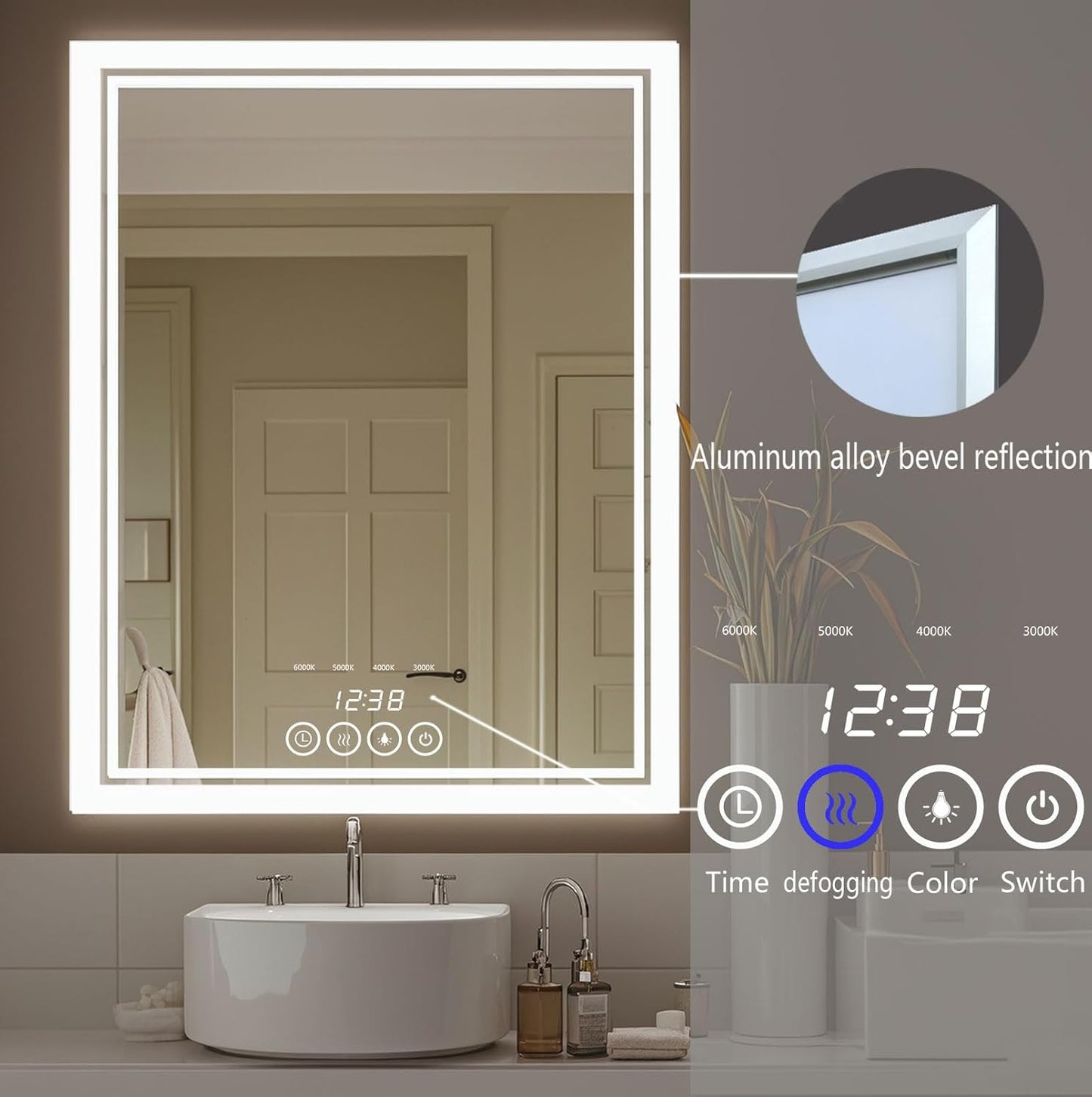 24 x 32 Inch Large Bathroom Mirror with Lights for Wall Big Anti-Fog Led Lighted Wall-Mounted Vanity Mirrors Dimmable Back-lit Makeup Mirror (24" x 32")