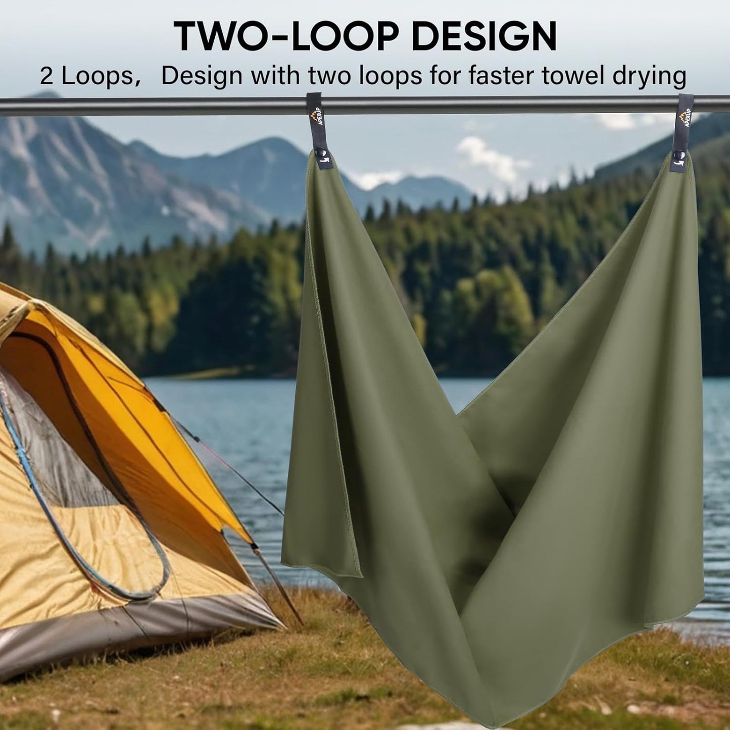 APEXUP Microfiber Travel Towel, Ultra Absorbent Quick Dry Towels, Lightweight Gym Sports Camping Towel for Workout, Yoga, Beach, Shower, Swimming (60"×30", Army Green)