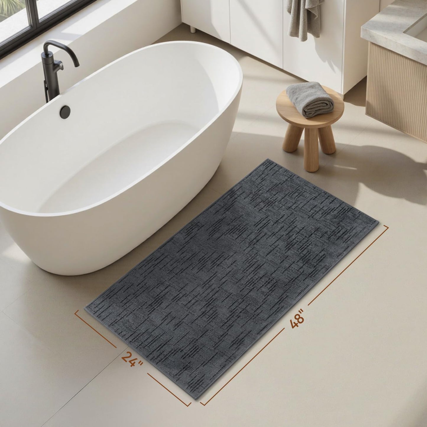 AMOAMI Bath Mat Non Slip Super Absorbent Quick Dry Bath Mats for Bathroom Floor Rubber Backing Washable Bathroom Rugs Modern Woven Jacquard Mat, Beside Tub Bath Rugs, 2'x4', Darkgrey