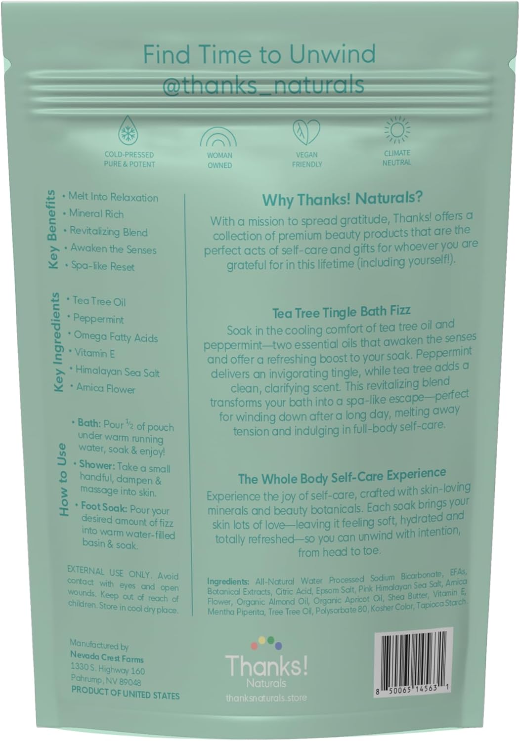 Bath Fizz, Tea Tree Tingle, Vegan Bath Fizz with Epsom Salt, Tea Tree Oil, Shea Butter, Himalayan Pink Salt & Peppermint, Spa at Home, Self Care Essential, Multiple Baths, 4 OZ