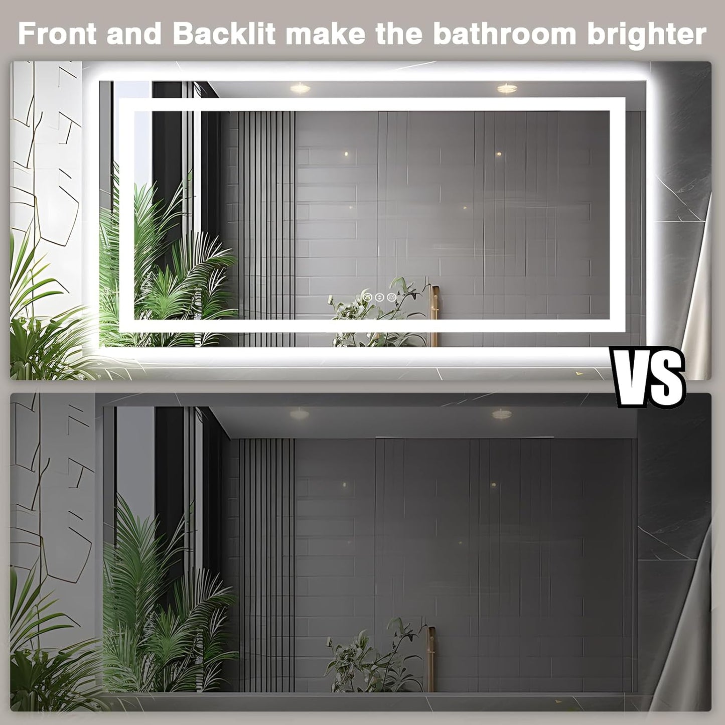 72"x36" Bathroom Mirror with Lights (Front and Backlit), Anti-Fog LED Lighted Bathroom Mirror, Stepless Dimmable Vanity Mirror, 3 Colors Smart Mirror (Horizontal/Vertical)