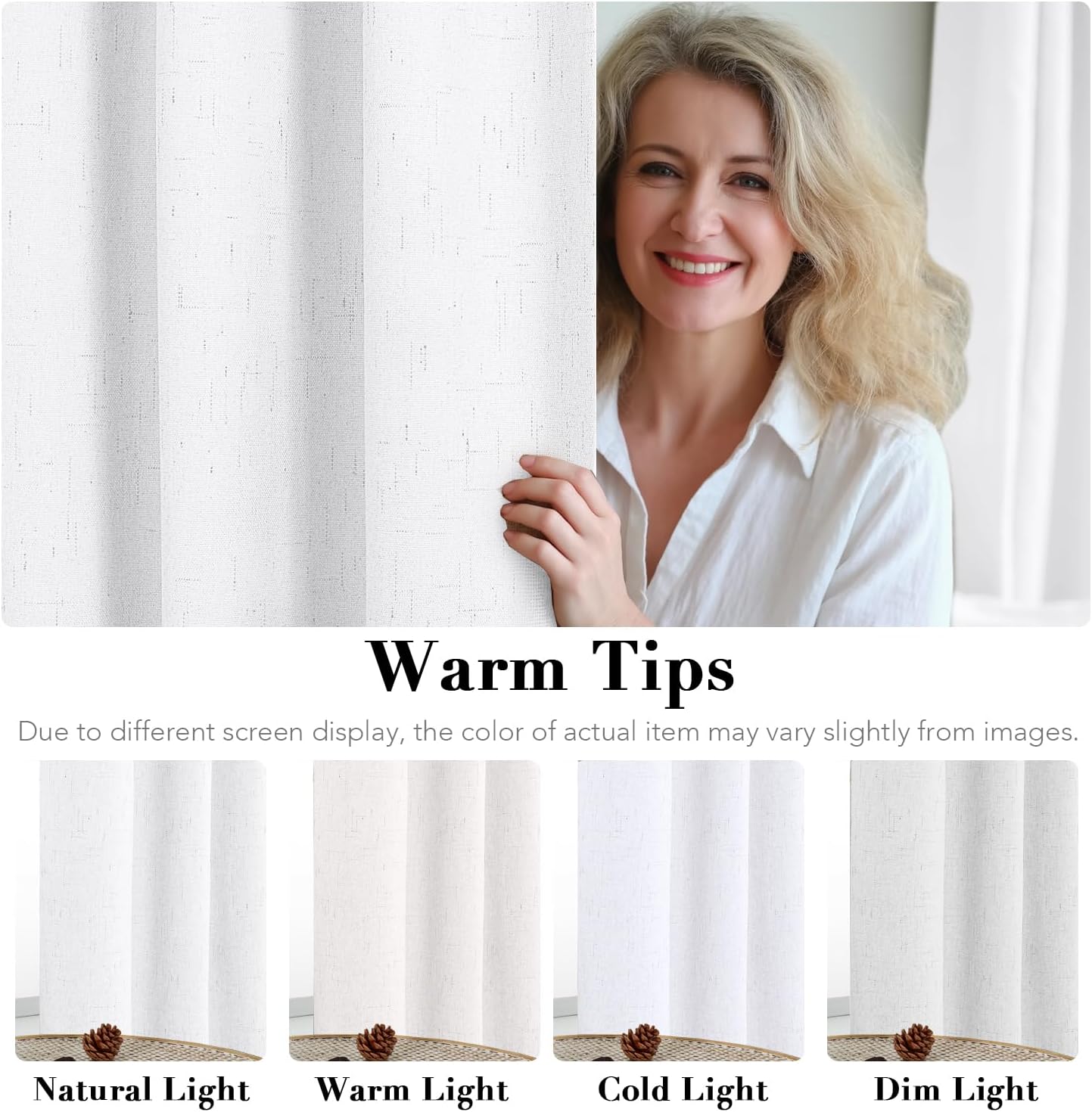 H.VERSAILTEX Linen Blackout Curtains Durable Thick Textured Linen Look 100% Blackout Patio Door Curtain Anti Rust Grommet Extra Wide Sliding Door Curtain Panel, W100 x L96 inch - Pure White