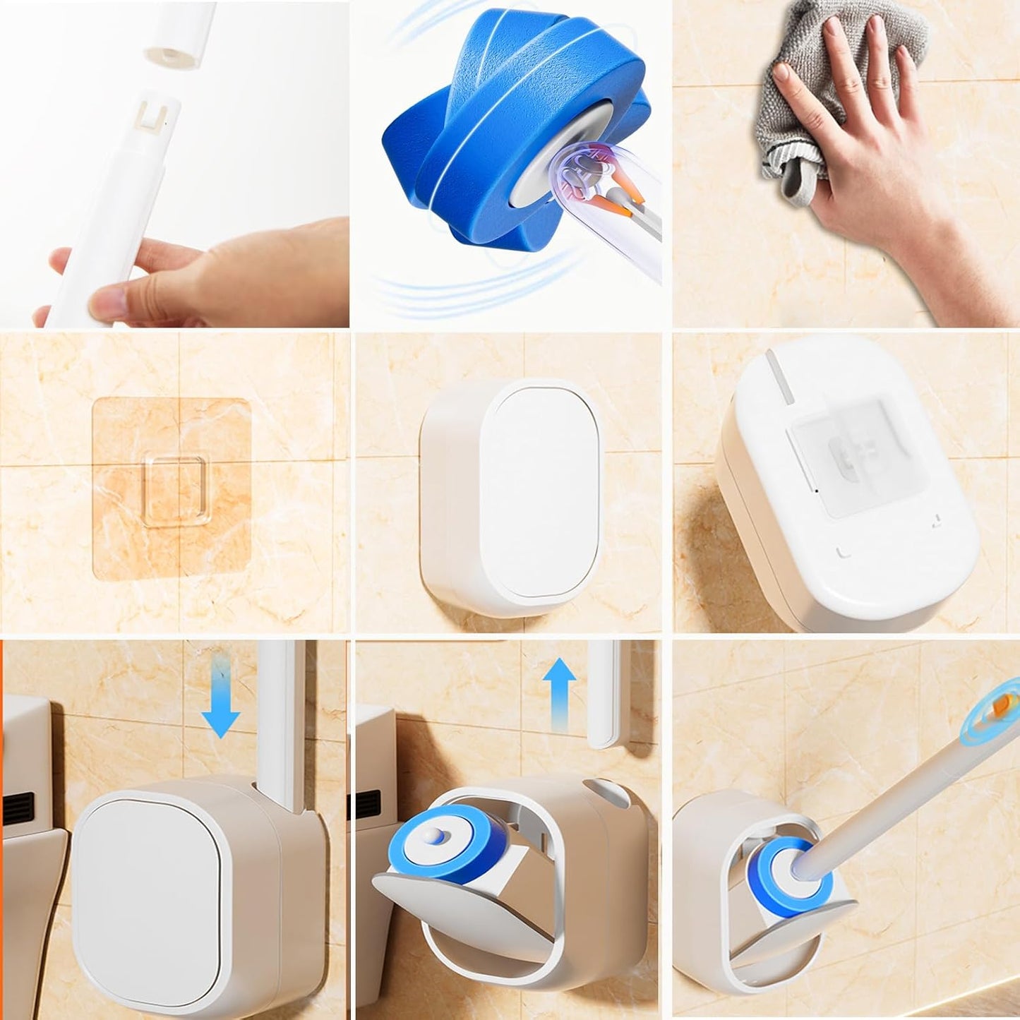 Wall Mounted Disposable Toilet Brush and Holder Toilet Bowl Cleaner with 18 pcs Refills Sponges Pad Replacement Brush Heads (1x Toilet Brush + 18 pcs Refills)