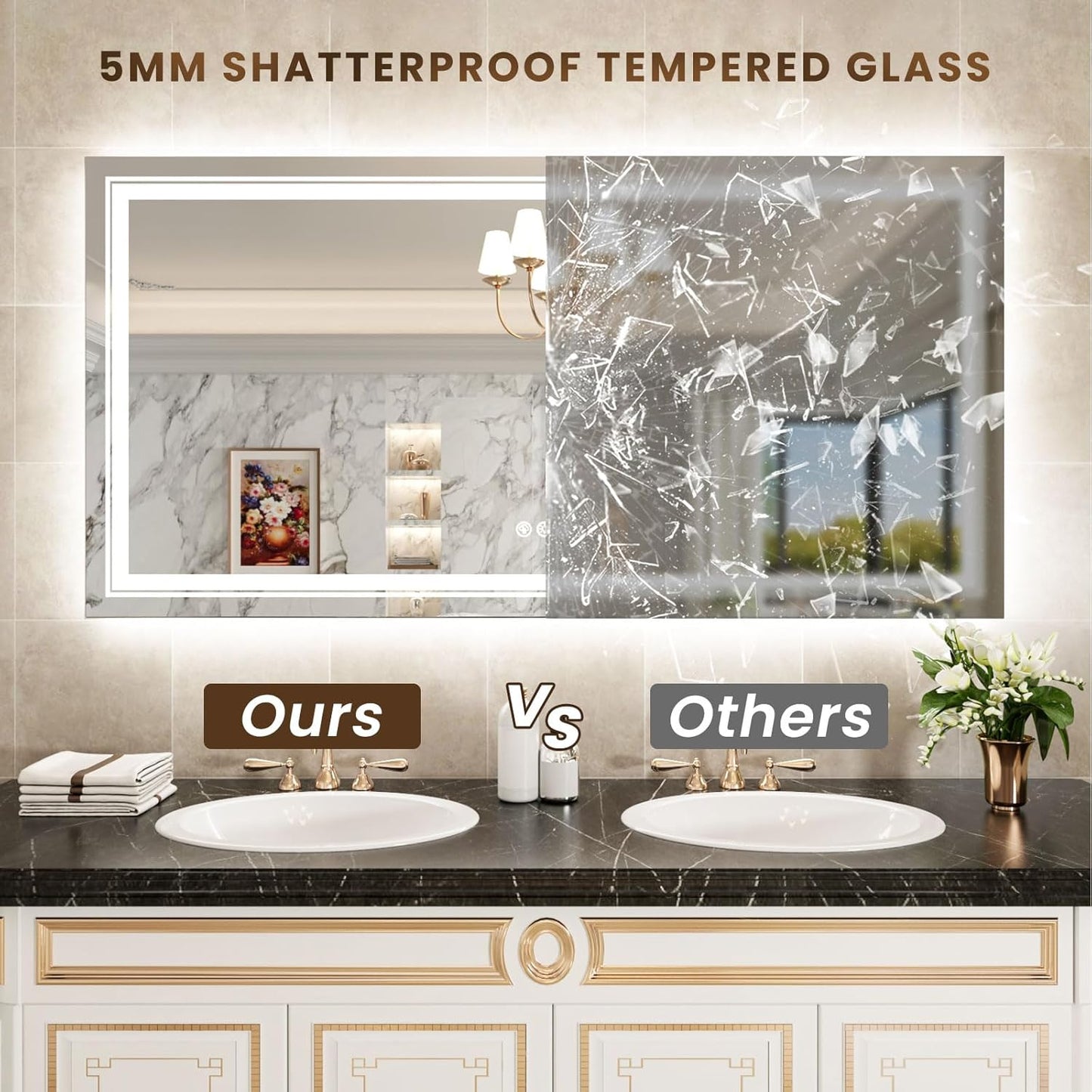 WTTY RGB LED Mirror for Bathroom,72"x40" Large LED Bathroom Mirror with Backlit and Front Light,Stepless Dimmable,Anti-Fog,Lighted Bathroom Vanity Mirror for Wall,Shatterproof,Memory Function