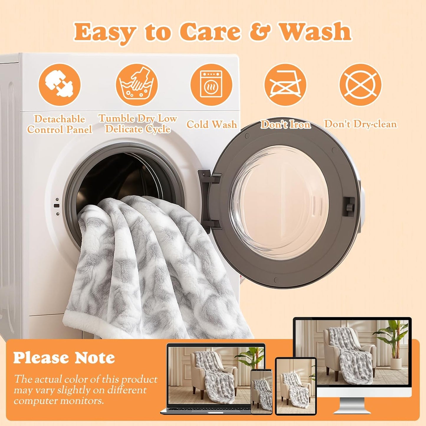 Heated Blanket Faux Fur & Sherpa Twin Size, Safe Electric Blanket ETL & FCC Certified, Soft Warm 6 Heating Levels & 10 Hours Auto-Off, Machine Washable, 62"x84" Light Grey & White Pattern