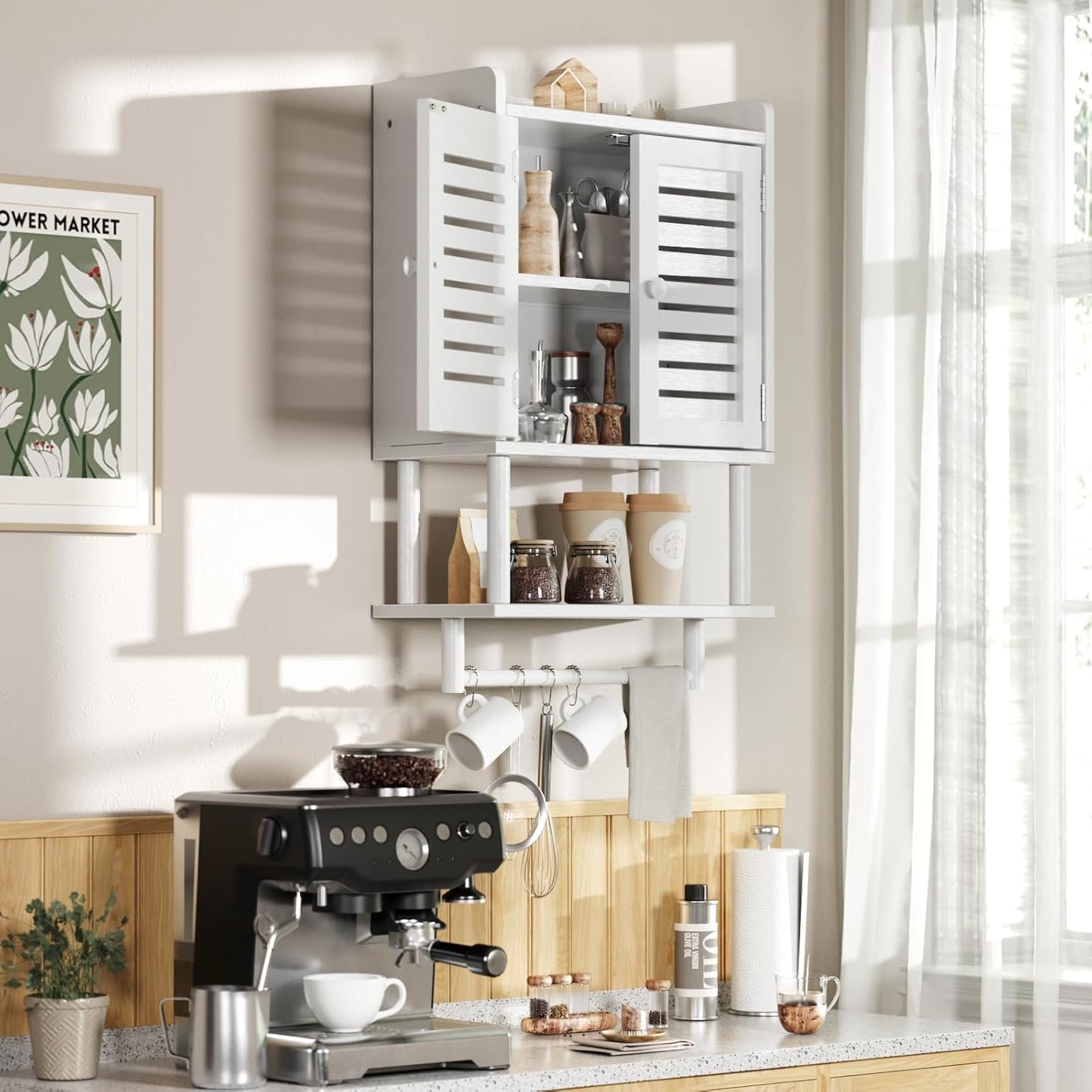 AmazerBath Bathroom Wall Cabinets, Bamboo Medicine Cabinets with Towel Bar, Hanging Over The Toilet Storage Cabinet with Adjustable Shelves, Organizer Cabinet for Small Spaces, 8.3x16.5x26.6 Inches