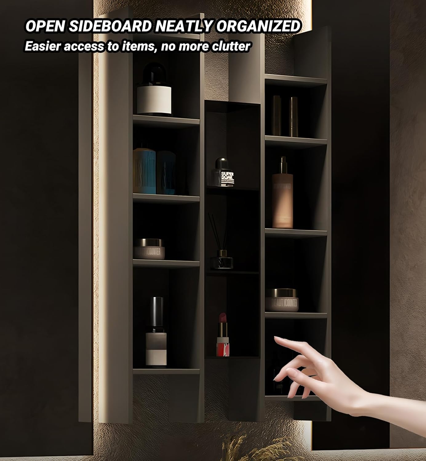 Double Bathroom Vanity with Sink, Floating Modern Bathroom Vanity Set Includes LED Smart Defogging Mirror and Open Storage Wall Cabinet, Solid Wood Bathroom Cabinet with Large Drawer (Apricot, 76")