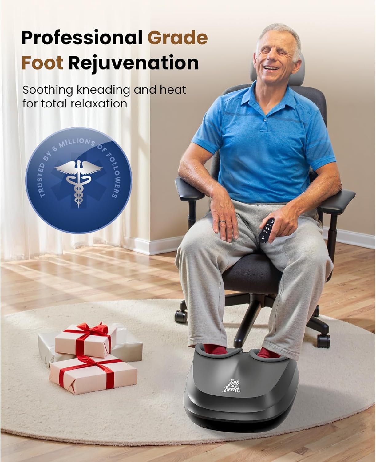 BOB AND BRAD Foot Massager with Heat and Remote, Shiatsu Deep Kneading Electric Feet Massager Machine for Plantar Fasciitis, Men Size 12
