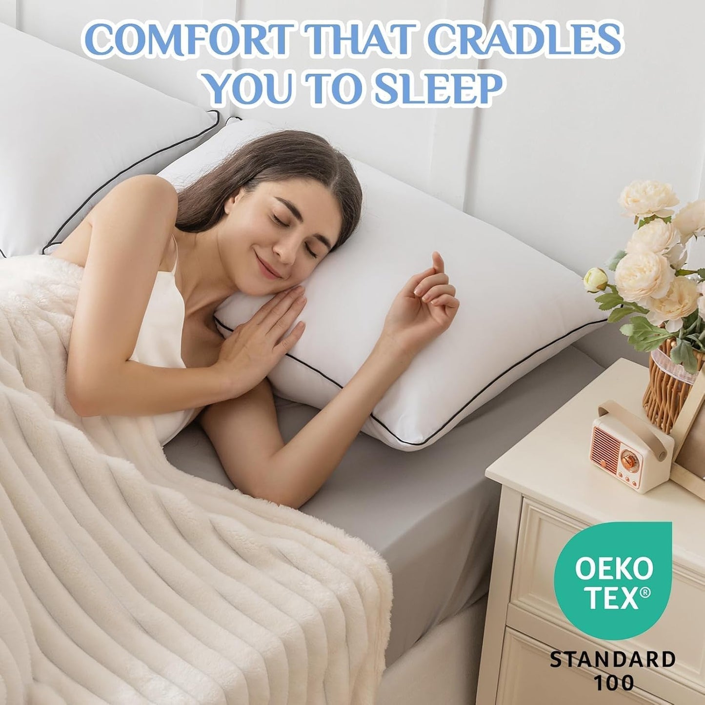 JOLLYVOGUE Pillows Standard Size Set of 4, Collection Bed Pillows for Sleeping, Hotel Quality Pillows for Side, Back and Stomach Sleepers, Soft Supportive Oeko-Tex Certified Down Alternative Filling