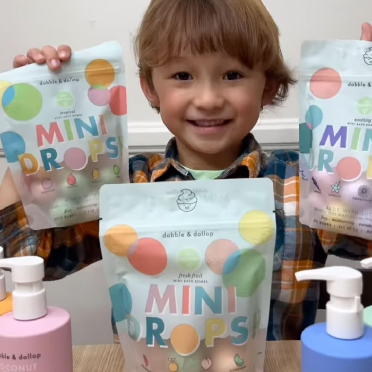 Dabble & Dollop Mini Bath Bombs, 100% Natural Droplets for Kids, Variety Pack - Resealable Pouches, Fizzy, Moisturizing & Fun, Vegan, Gluten-Free, Cruelty-Free (Set of 36)
