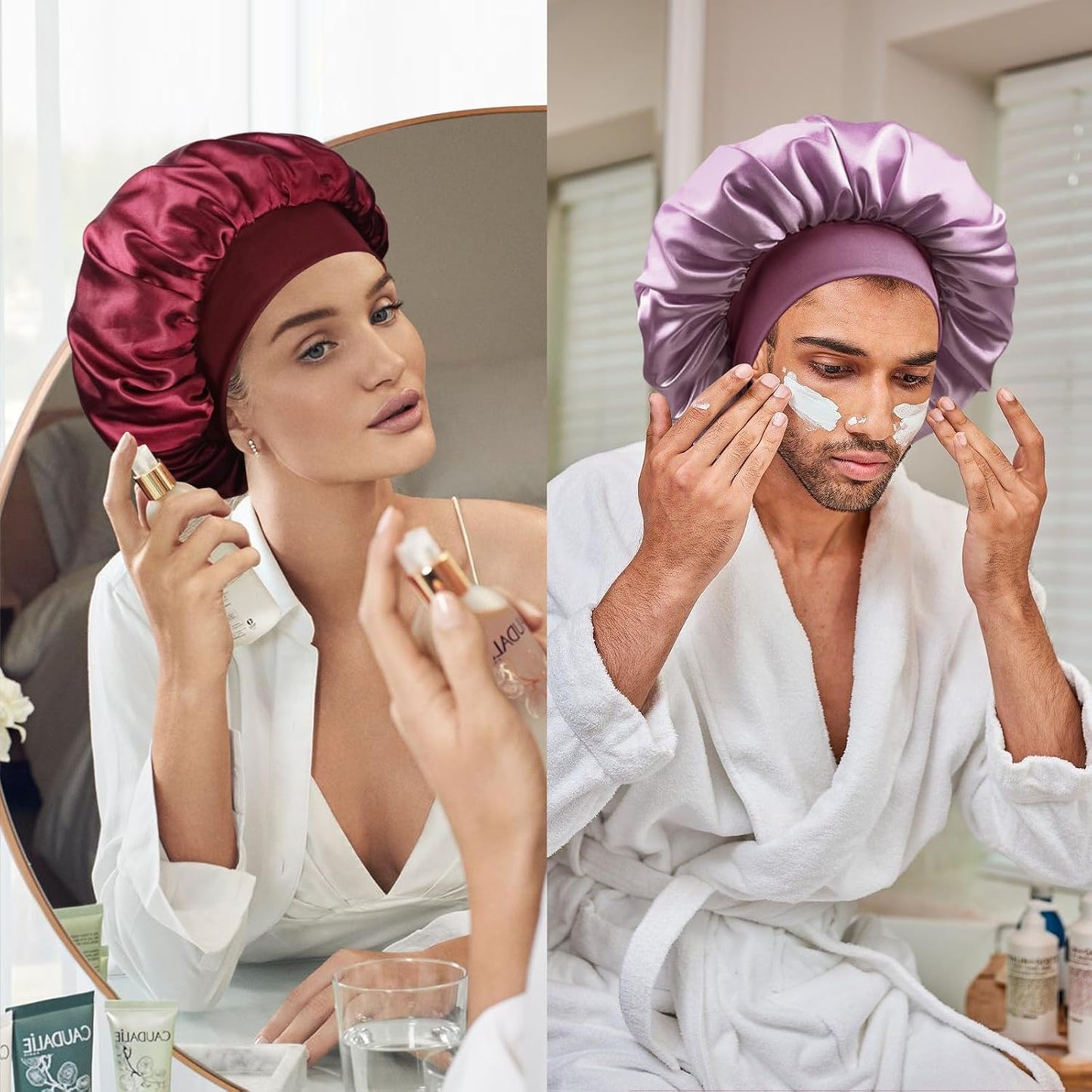 Satin Silk Bonnet for Sleeping, Double Layer Silk Sleep Cap for Men & Women, Soft Satin Lined Bonnet for Curly Hair