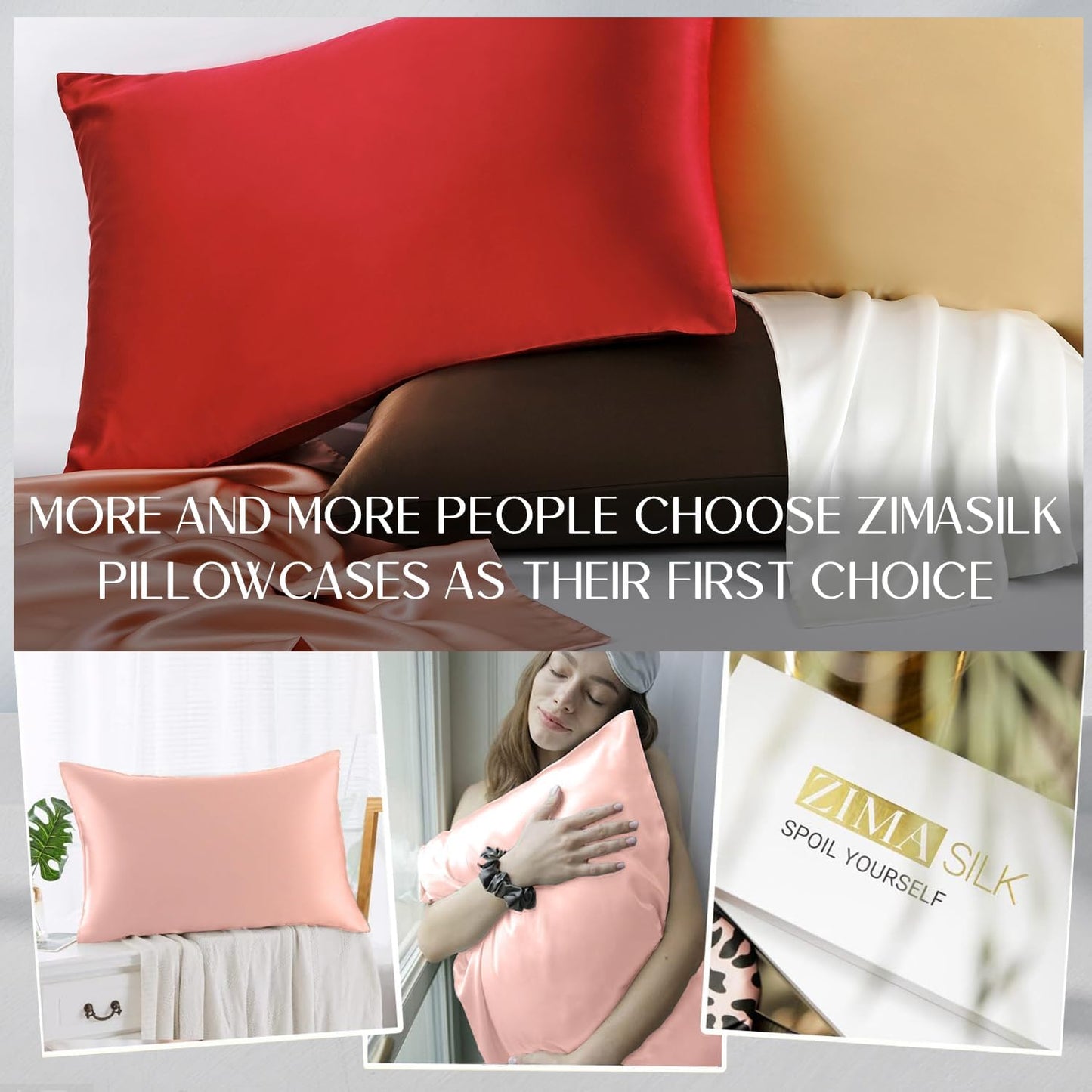 ZIMASILK 100% Pure Mulberry Silk Pillowcase for Hair and Skin Health,Soft and Smooth,Both Sides Premium Grade 6A Silk,600 Thread Count,with Hidden Zipper,1pc(Standard 20''x26'',Coral)