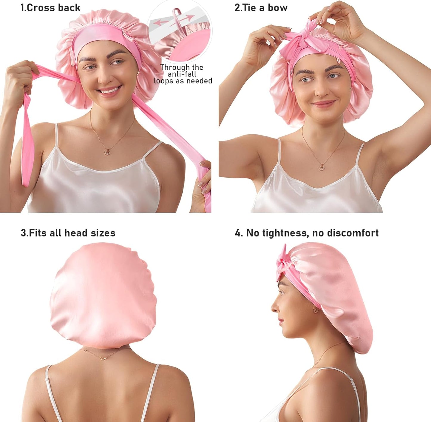 LitBear 100% Mulberry Silk Bonnet for Sleeping Women, 6A 22 Momme, Large Double-Layer Silk Hair Wrap with Tie Band