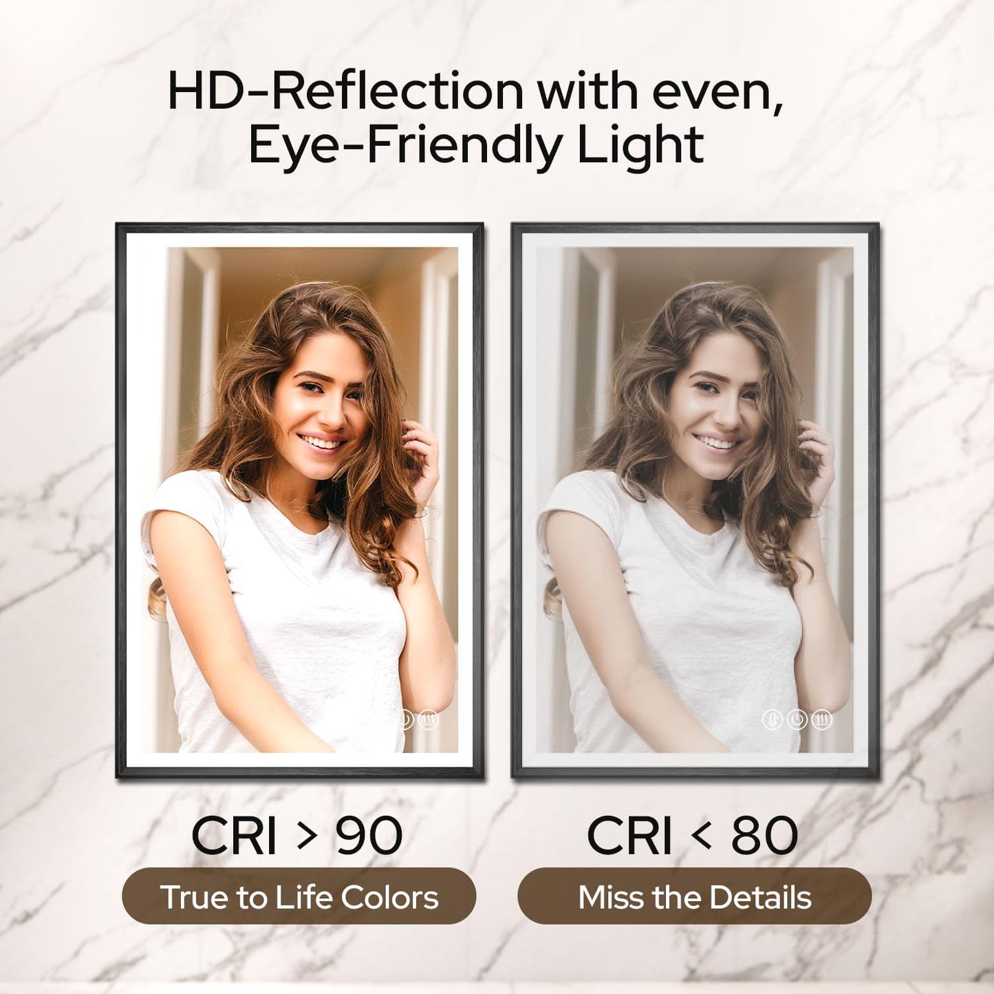 28 x 36 Black Bathroom LED Mirror – Frontlit & Backlit Vanity Mirror with Antifog & Shatter Proof Tempered Glass, Aluminium Frame Bathroom Mirror, Comes with 3 Colour Lights Option