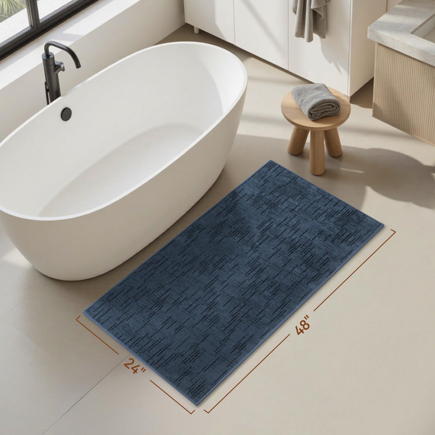 AMOAMI Bath Mat Non Slip Super Absorbent Quick Dry Bath Mats for Bathroom Floor Rubber Backing Washable Bathroom Rugs Modern Woven Jacquard Mat, Beside Tub Bath Rugs, 2'x4', Blue