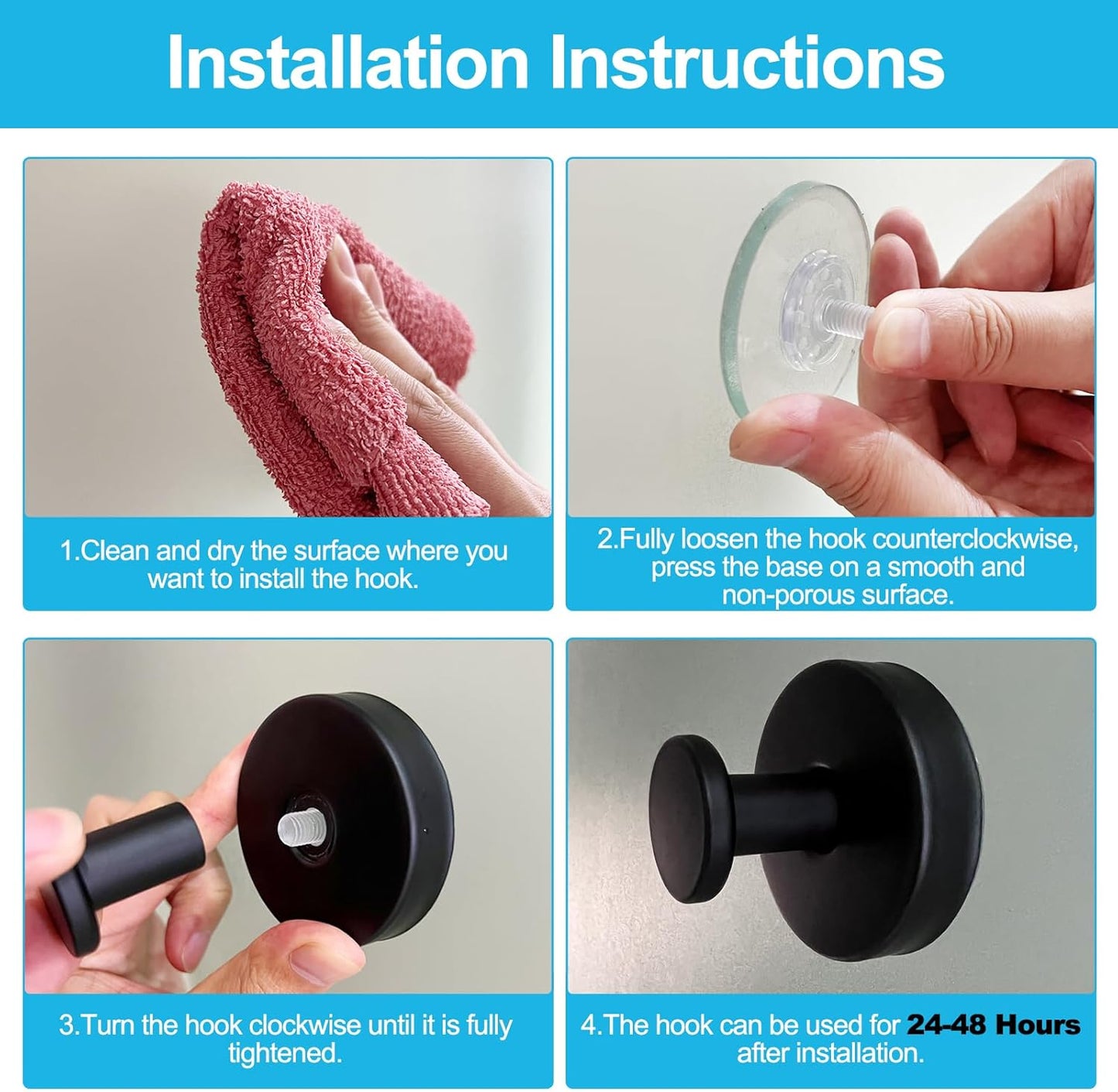 2 Pack Suction Cup Hooks for Shower, Suction Cup Towel Hooks for Bathrooms,Adhesive Wall Hook, SUS304 Waterproof Stainless Steel Hooks for Bathroom, Bedroom, Kitchen, Hotel and Office