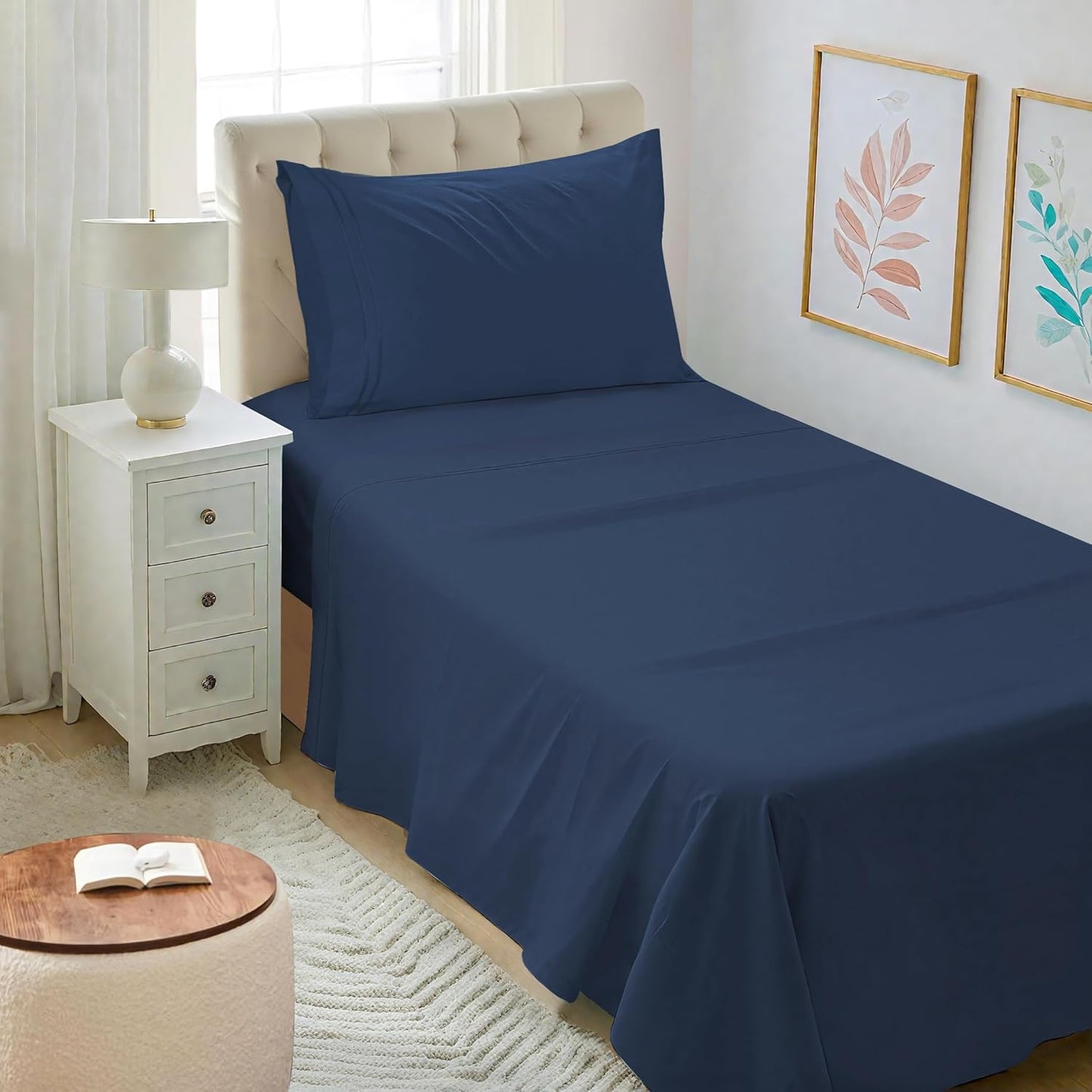 Mejoroom Twin XL Sheet Set - Hotel Luxury Microfiber Sheet & Pillowcase Sets Fits College Dorm Room Mattress - Soft, Breathable, Wrinkle & Fade Resistant - 3 Piece (Navy)