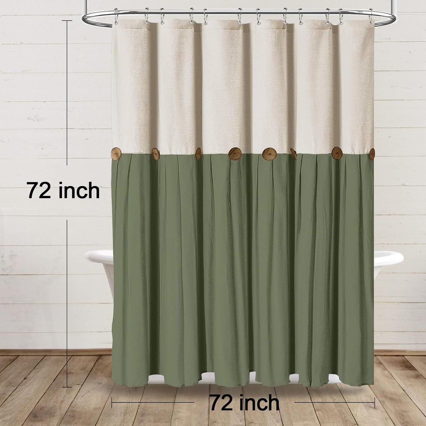Farmhouse Shower Curtain Linen Bow Woven Fabric Country Rustic Western, Cream & Green 72" W x 72" L