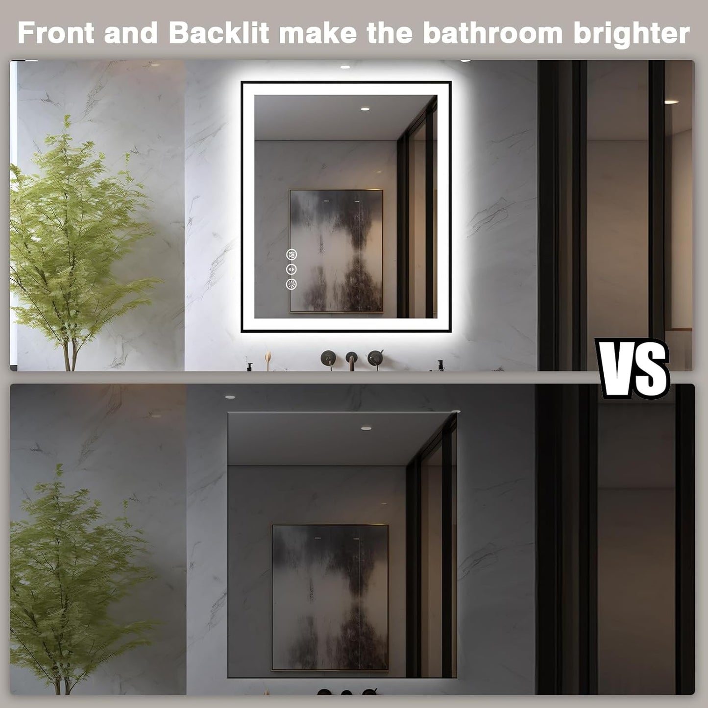 32x36 LED Bathroom Mirror - Black Border (Front and Backlit), Anti-Fog Vanity Mirror with Lights,Stepless Dimmable Illuminated Mirror,3 Colors Smart Mirror(Horizontal/Vertical)