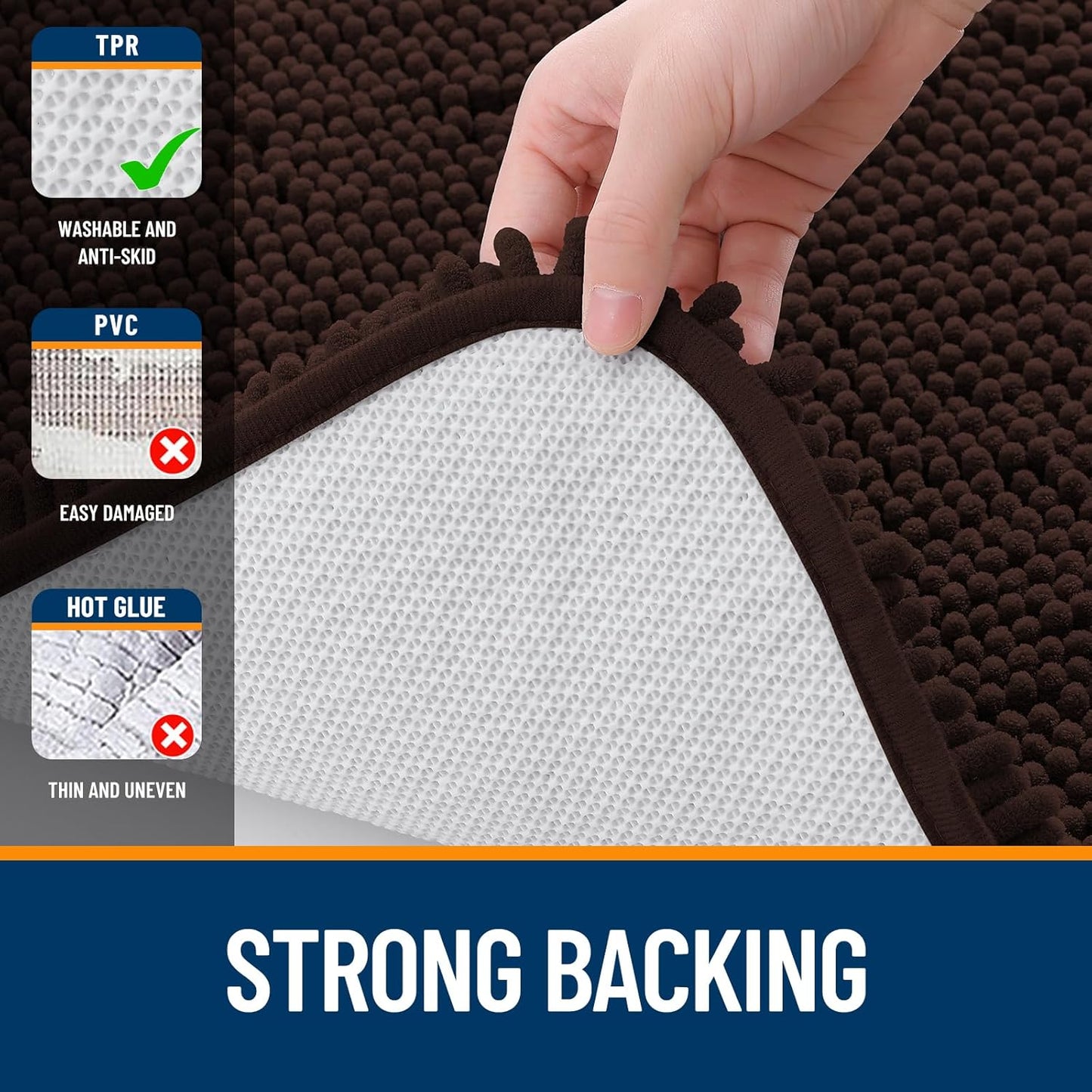 OLANLY Bathroom Rugs 59x24, Extra Soft Absorbent Chenille Bath Rugs, Rubber Backing Quick Dry, Machine Washable Bath Mats for Bathroom Floor, Tub and Shower, Home Decor Accessories, Brown