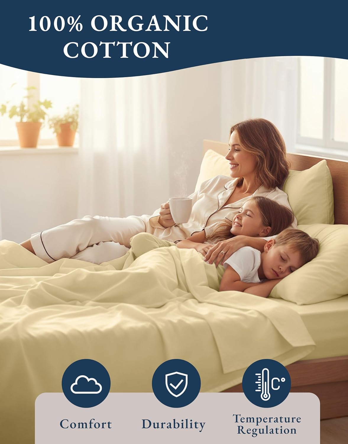 LANE LINEN 100% Organic Cotton Full Size Bed Sheets, Sustainably Produced Okeo Tex Certified Cotton Sheets Full, Luxury Hotel Percale Soft & Comfy Comes in Variety of Colors- Vanilla