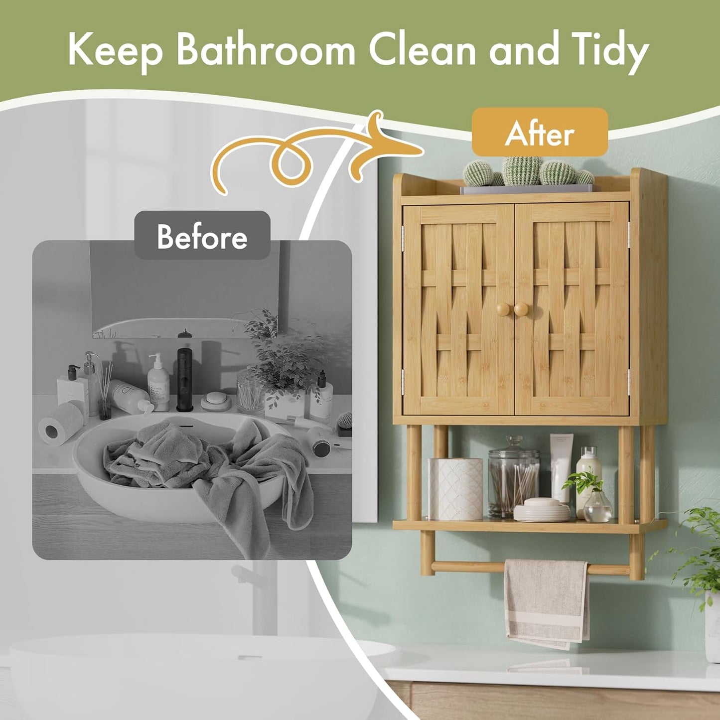 AmazerBath Bathroom Wall Cabinets with Strip Weaving Door, Medicine Cabinets with Towel Bar, Hanging Over Toilet Storage Organizer Cabinet for Small Spaces, Adjustable Shelves, 8.3x16.5x26.6 Inches