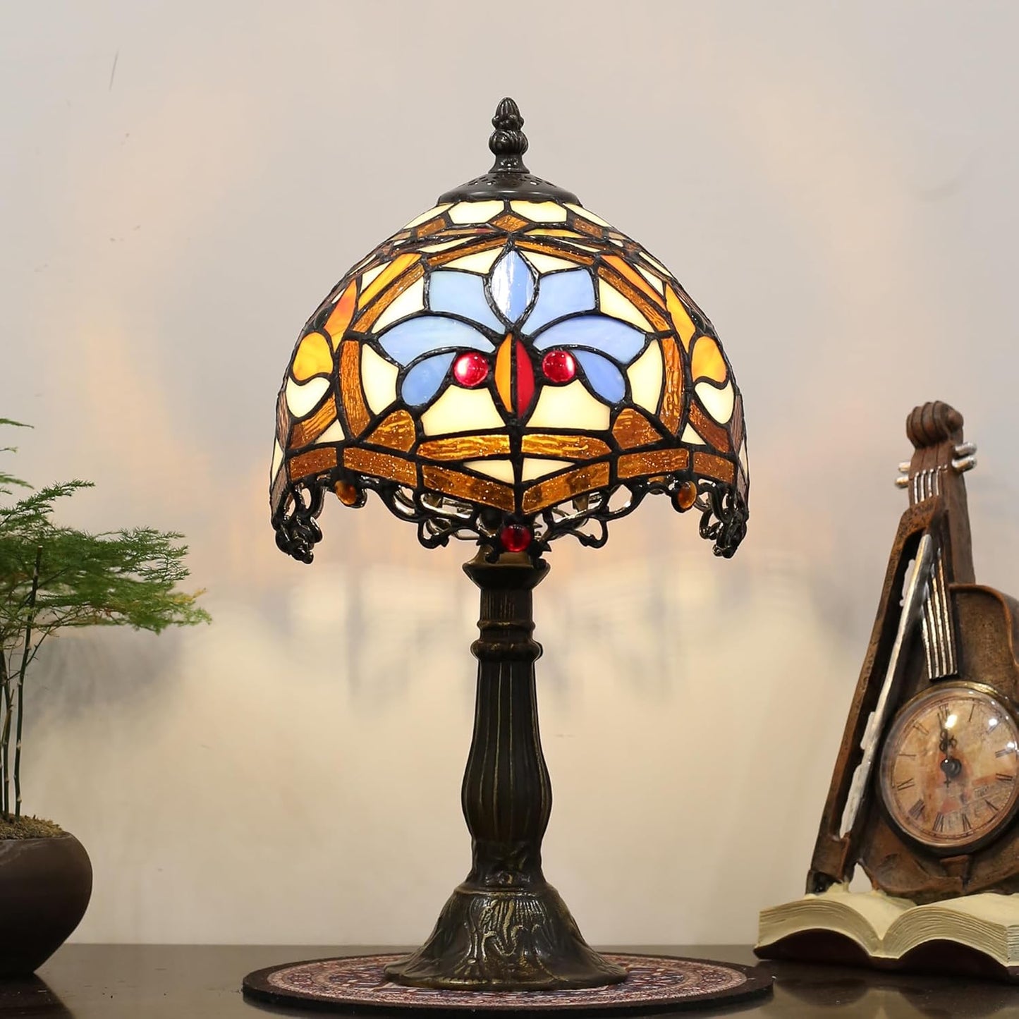 Bedside Table Tiffany Small Table lamp in The Bedroom, Living Room Table lamp, Stained Glass Table lamp, 8 inches, Household and Office Reading lamp (Qinglong Final Payment Style)