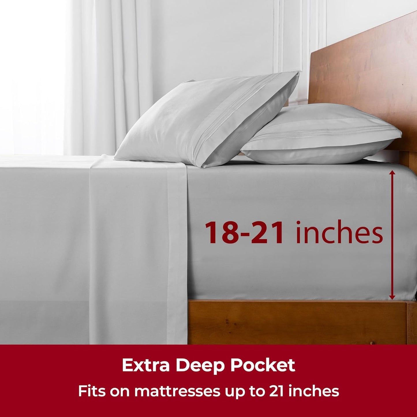 Mellanni Extra Deep Split King Sheets - 5 PC Iconic Collection Bedding - Hotel Luxury, Ultra Soft, Cooling Bed Sheets - Wrinkle, Fade, Stain Resistant (Split King, Light Gray)