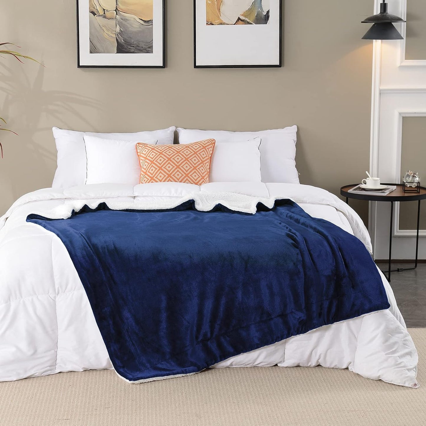 SOCHOW Sherpa Fleece Throw Blanket, Double-Sided Super Soft Luxurious Plush Blanket Queen Size 90 inchx90 inch, Navy Blue