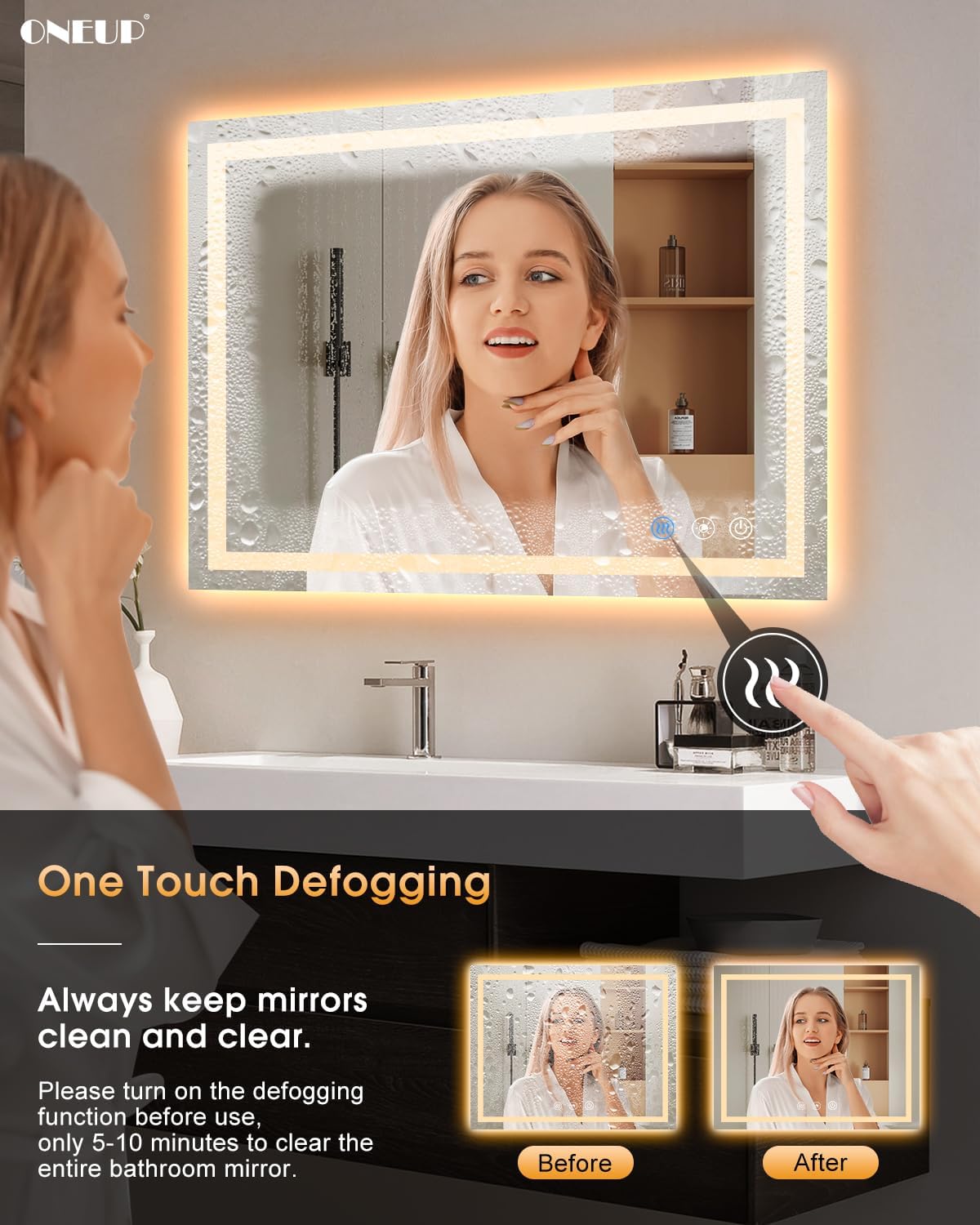 oneup 40x32 Inch LED Bathroom Mirror,RGB Color Changing Bathroom Mirror with Lights,Anti-Fog Wall-Mounted Vanity Mirrors,Smart Dimmable Multicolor Lighted,IP54 Waterproof (Horizontal/Vertical)