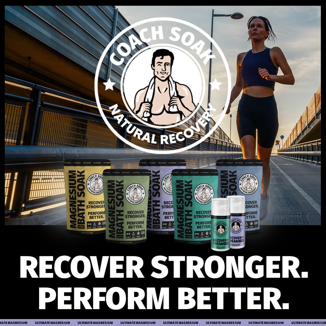 Coach Soak Recovery Bath Soak - Alternative to Epsom Salt Bath Soak - Fast-Absorbing Pure Magnesium Flakes & Dead Sea Salt with 21 Minerals, Bath Salts & Essential Oils - 3 lb, Calming Lavender
