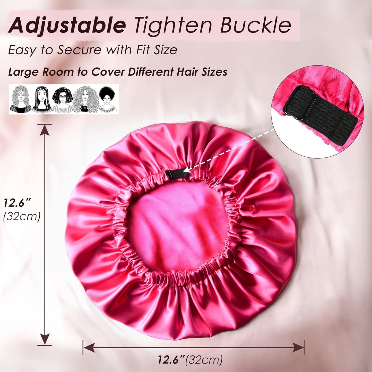 YANIBEST Adjustable Silk Bonnet Double Layer Satin Bonnet Hair Bonnet for Sleeping Bonnets for Women Hats Curly Natural Hair, Hot Pink