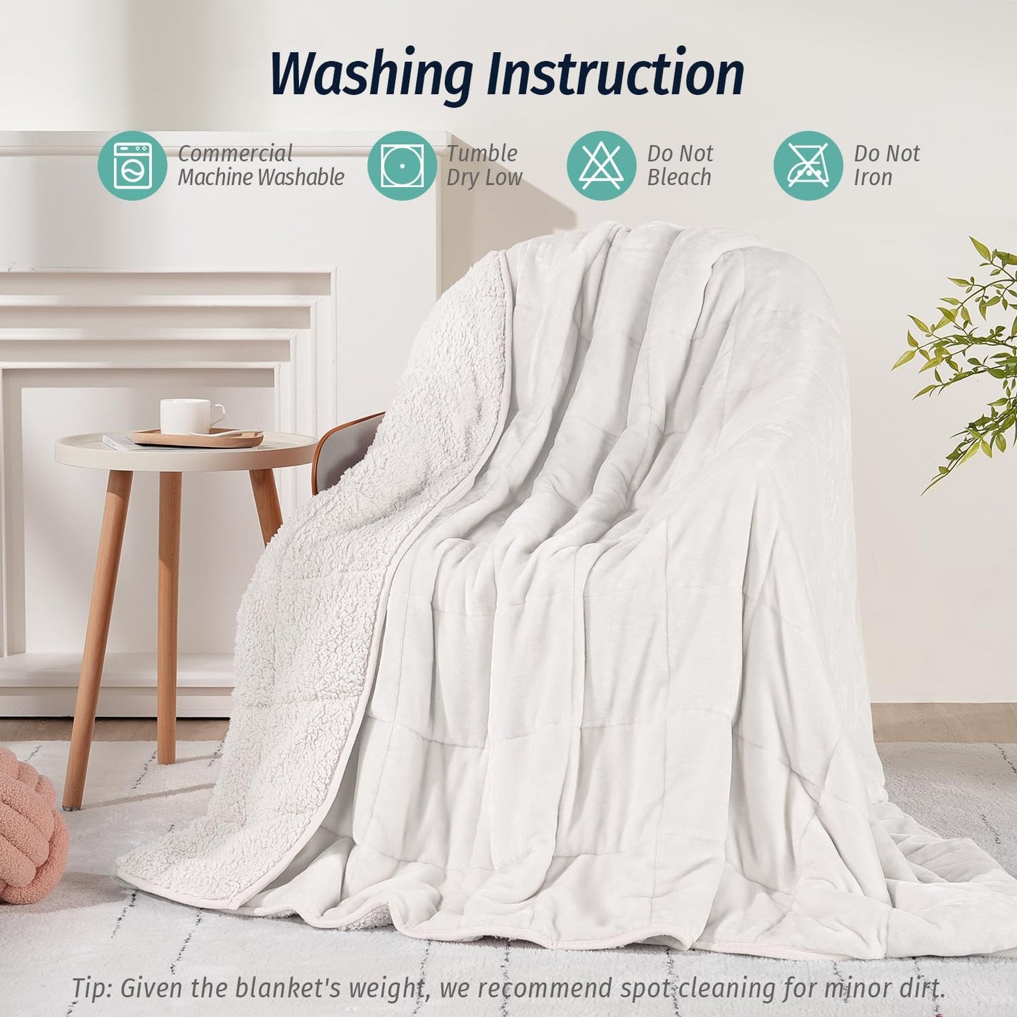 Wemore Sherpa Fleece Weighted Blanket for Adult,20 lbs Dual Sided Cozy Fluffy Heavy Blanket,Ultra Fuzzy Throw Blanket with Soft Plush Flannel Top,60 x 80 inches White on Both Sides