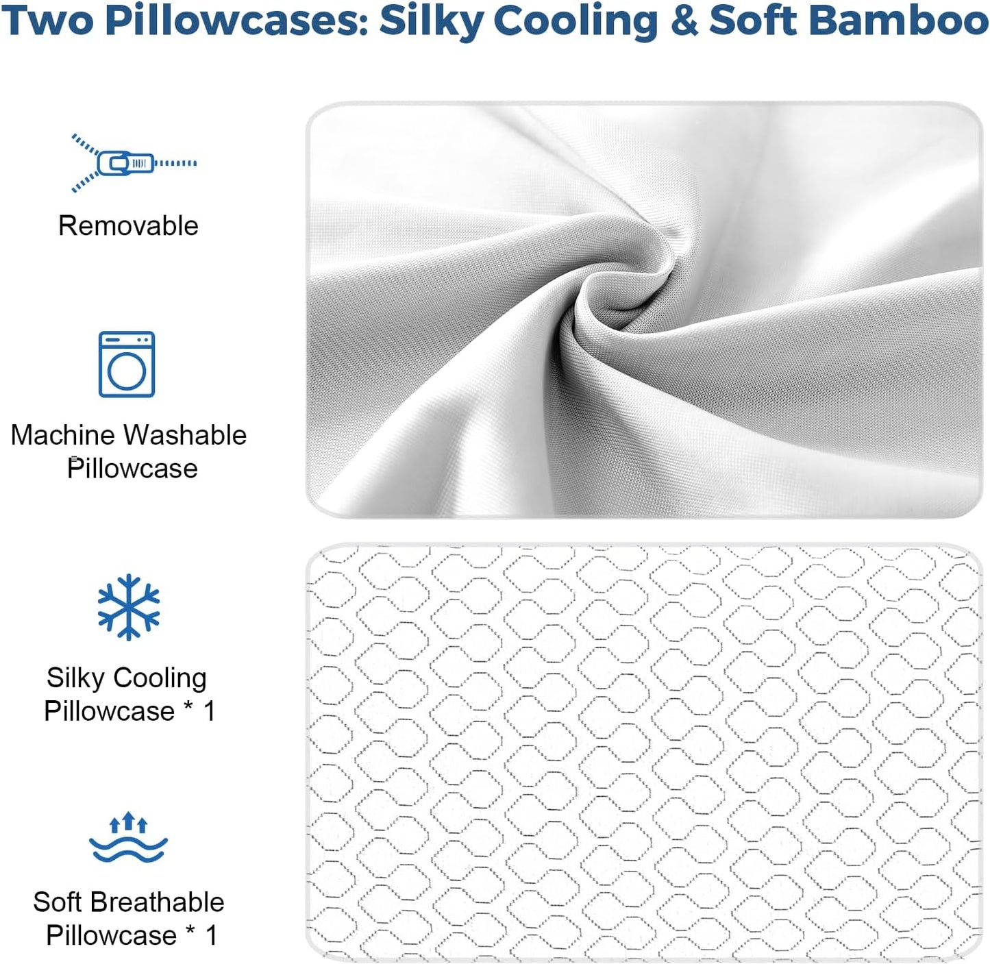 Shredded Memory Foam Pillows for Sleeping, Adjustable Pillows King Size Set of 2, Good for Side, Back Sleeper with Washable Cooling Cover