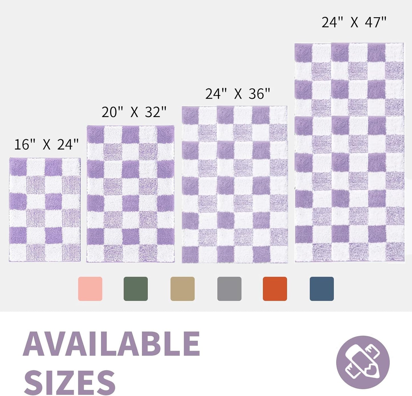 CozeCube Bath mats for Bathroom Non Slip, Fluffy Absorbent Microfiber Bath mat Washable, Aesthetic Bathroom Rugs, Cute Purple Checkered Bath mat, Lavender, 32" x 20"