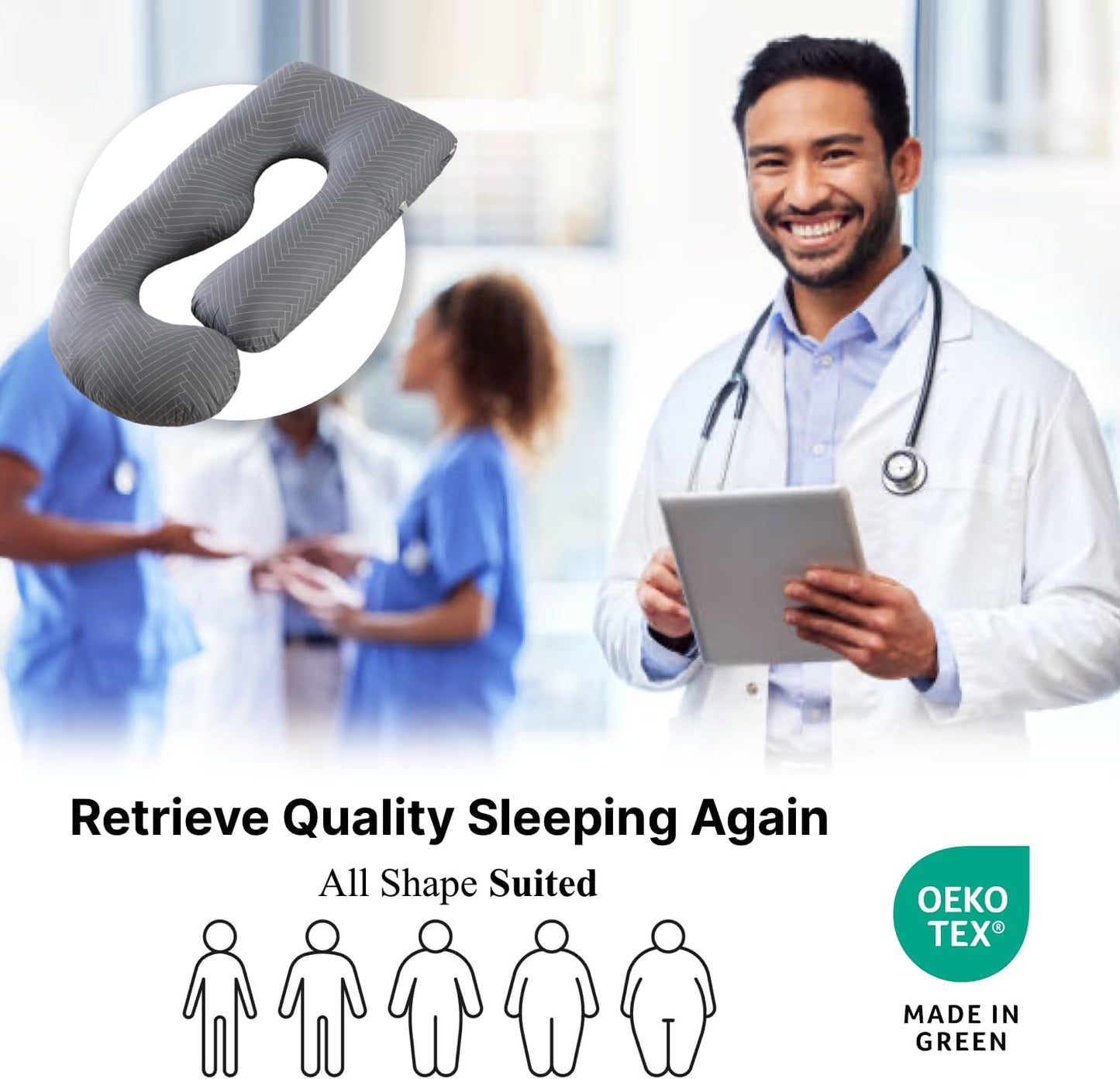 ALLOPERA Pregnancy Pillow, Full Body Maternity Pillow 57 inch, with Removable Washable Cover - Sleep Support for Legs, Back, Neck, Shoulder, HIPS, Belly for Pregnent Women, 100% Cotton