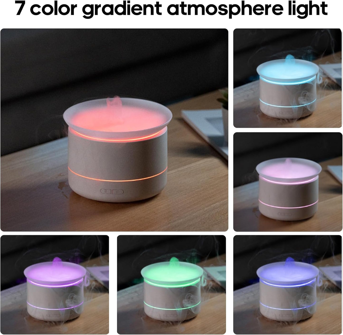 Essential Oil Diffusers, 200ml Aromatherapy Diffuser with, Cool Mist Humidifier with 2 Dynamic Modes, Small Diffuser with 7 Color Lights for Home Office Room -White