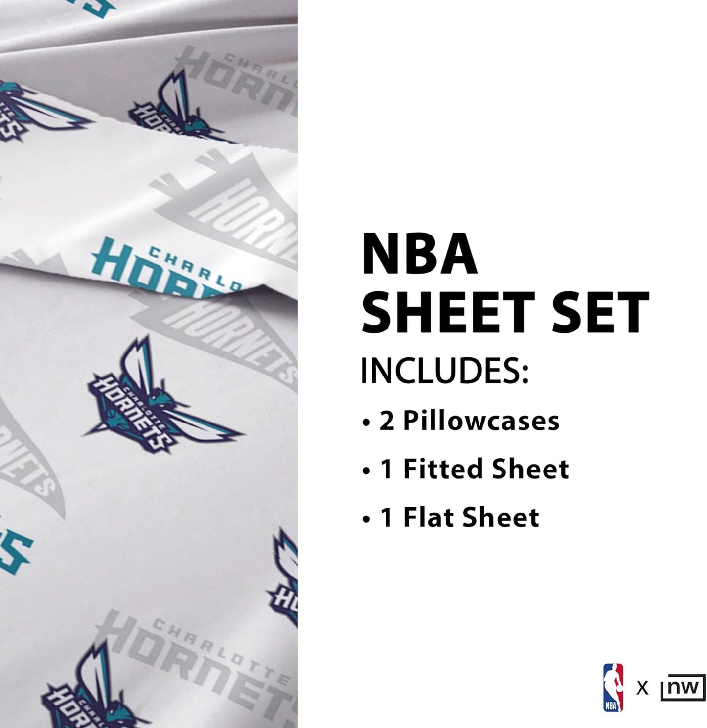 Northwest Officially Licensed Charlotte Hotnets NBA Twin Size Sheet Set – Soft Team Logo Bedding for Dorms, Bedrooms, Fan Caves & Game Day Style